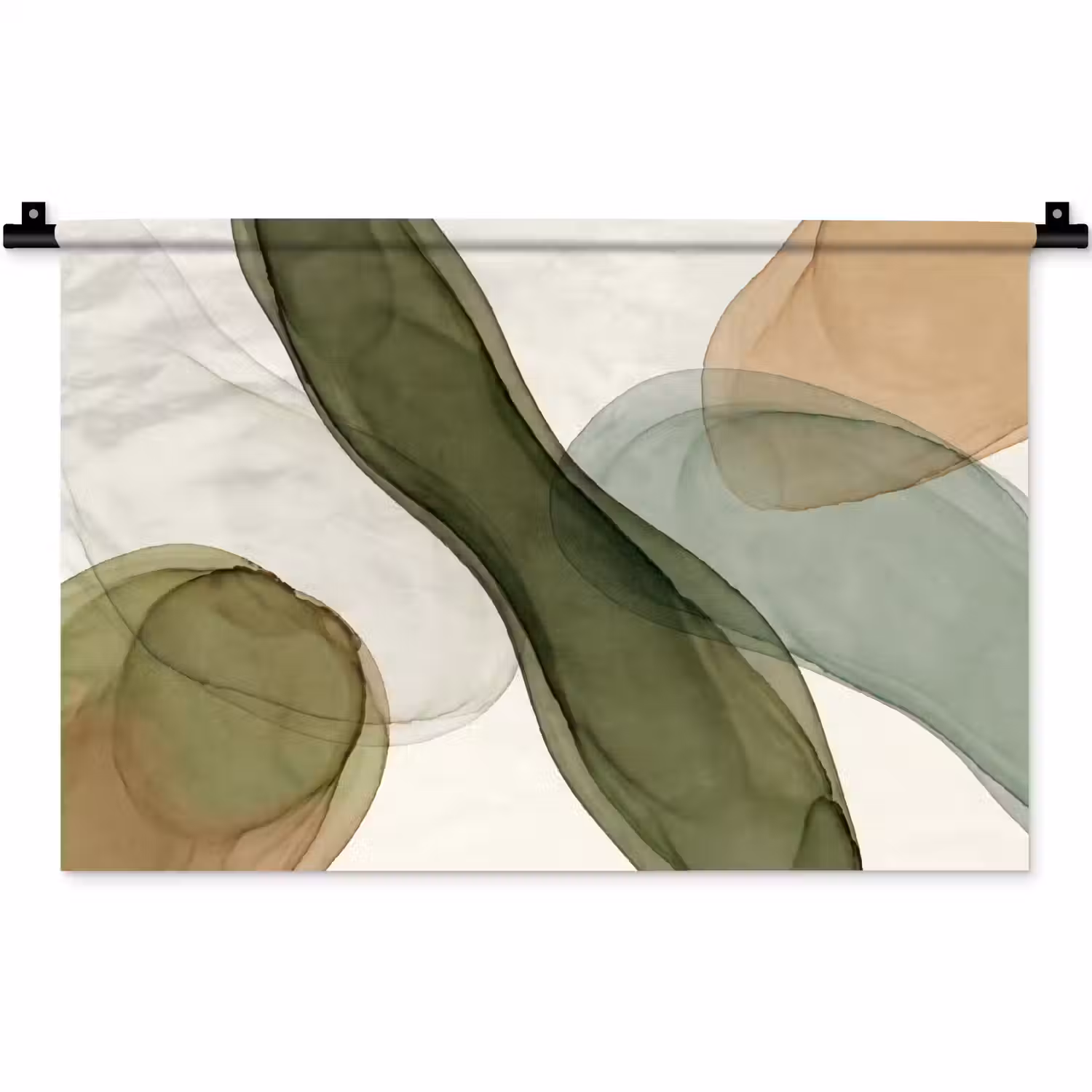 Abstract - Vormen - Modern - Kunst - Groen - Bruin Wandkleed katoen klein -zz3d