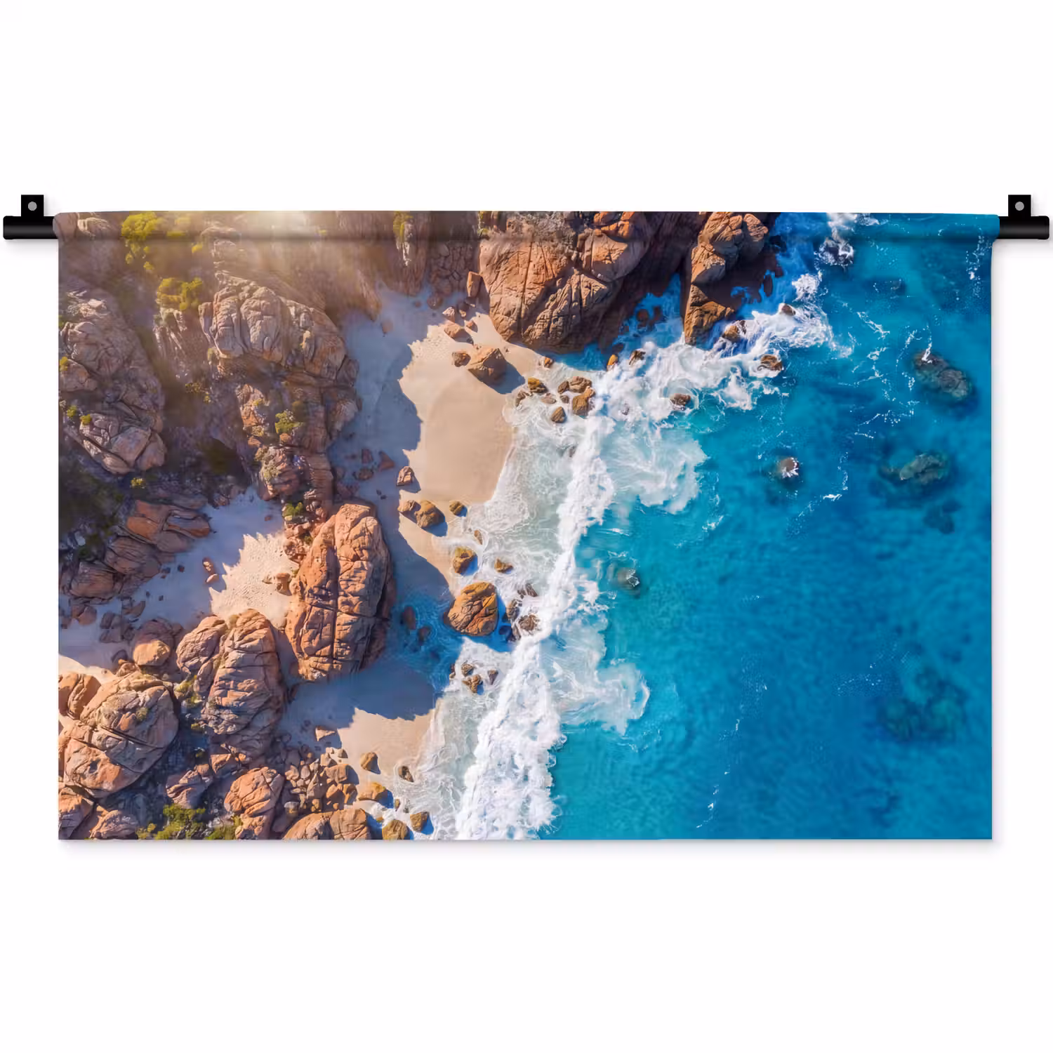 Strand - Zee - Rotsen - Natuur - Blauw Wandkleed katoen klein -zz3d
