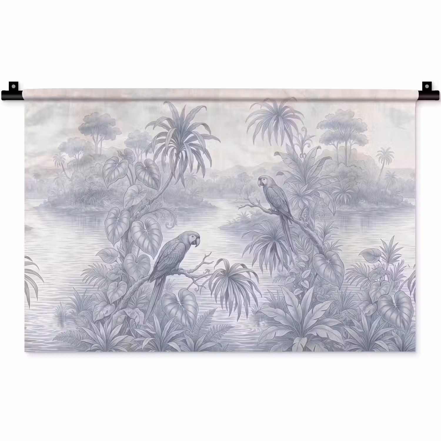 Vogel - Rivier - Tropisch - Illustratie - Blauw Wandkleed katoen klein -zz3d