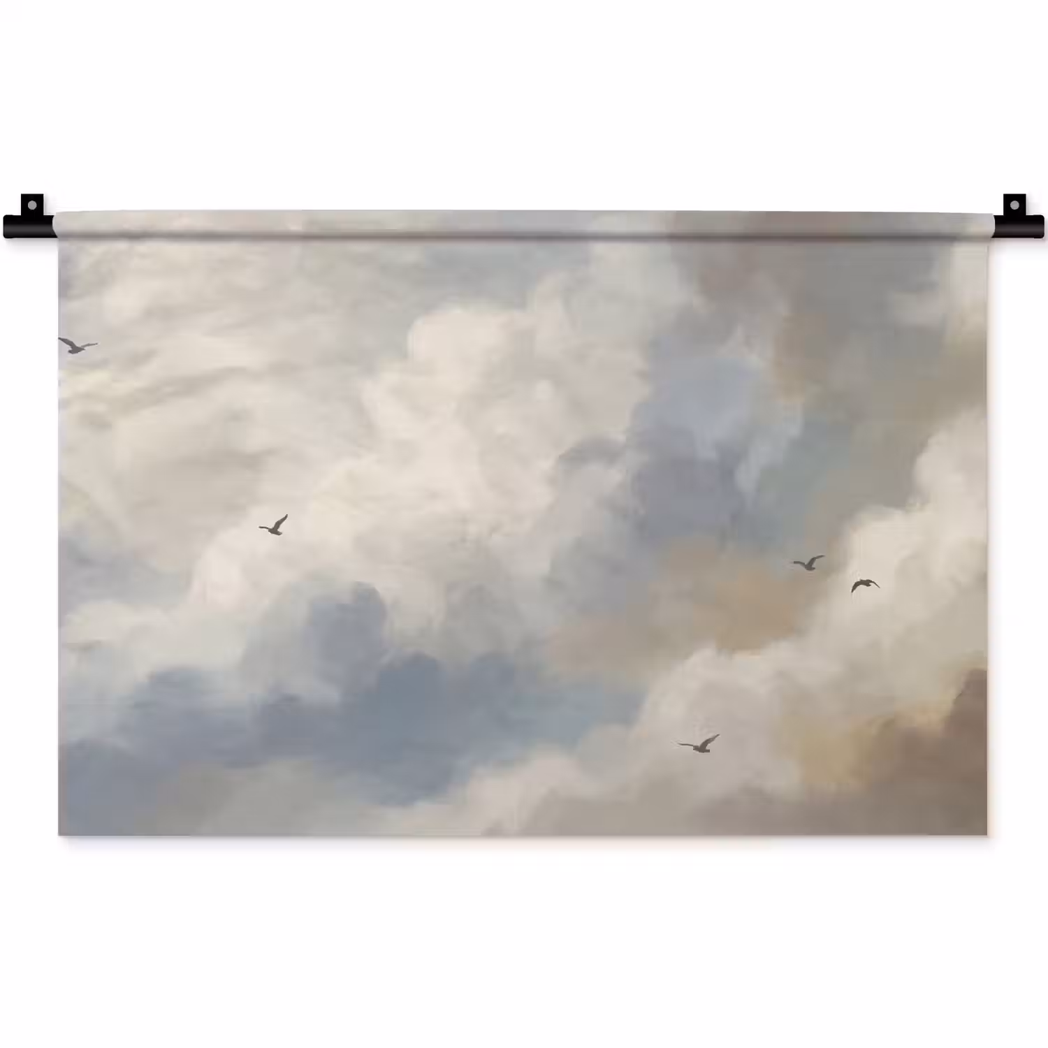 Vogel - Wolken - Natuur - Modern - Grijs Wandkleed katoen klein -zz3d