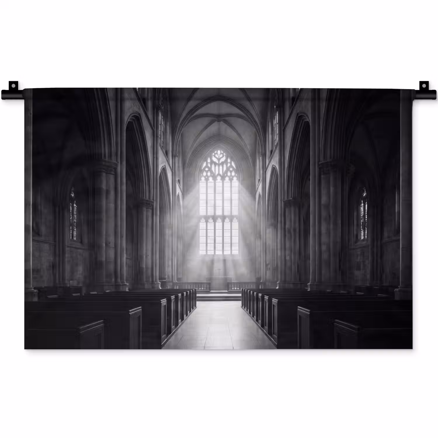 Kerk - Interieur - Lichtstralen - Architectuur - Klassiek Wandkleed katoen klein -zz3d