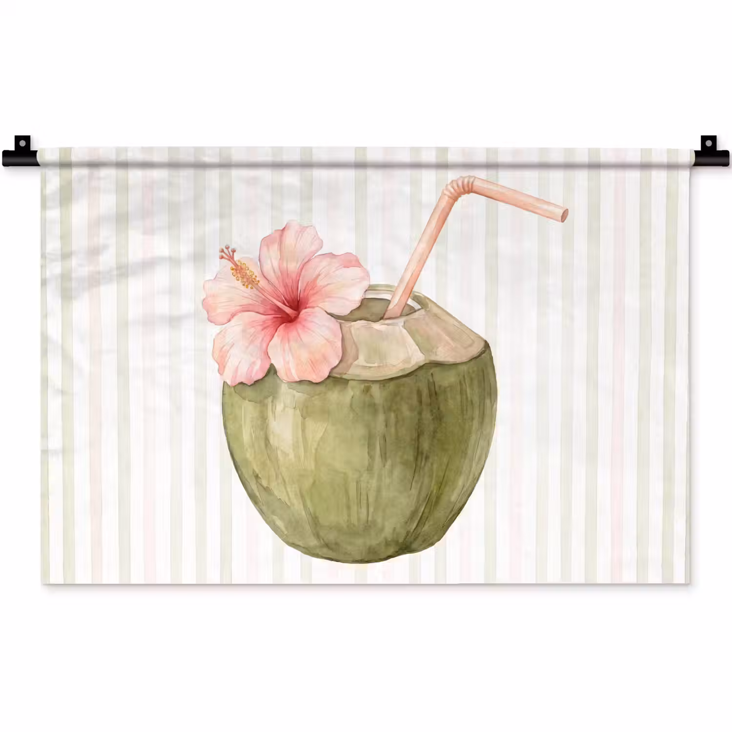 Kokosnoot - Drank - Tropisch - Illustratie - Zomer Wandkleed katoen klein -zz3d