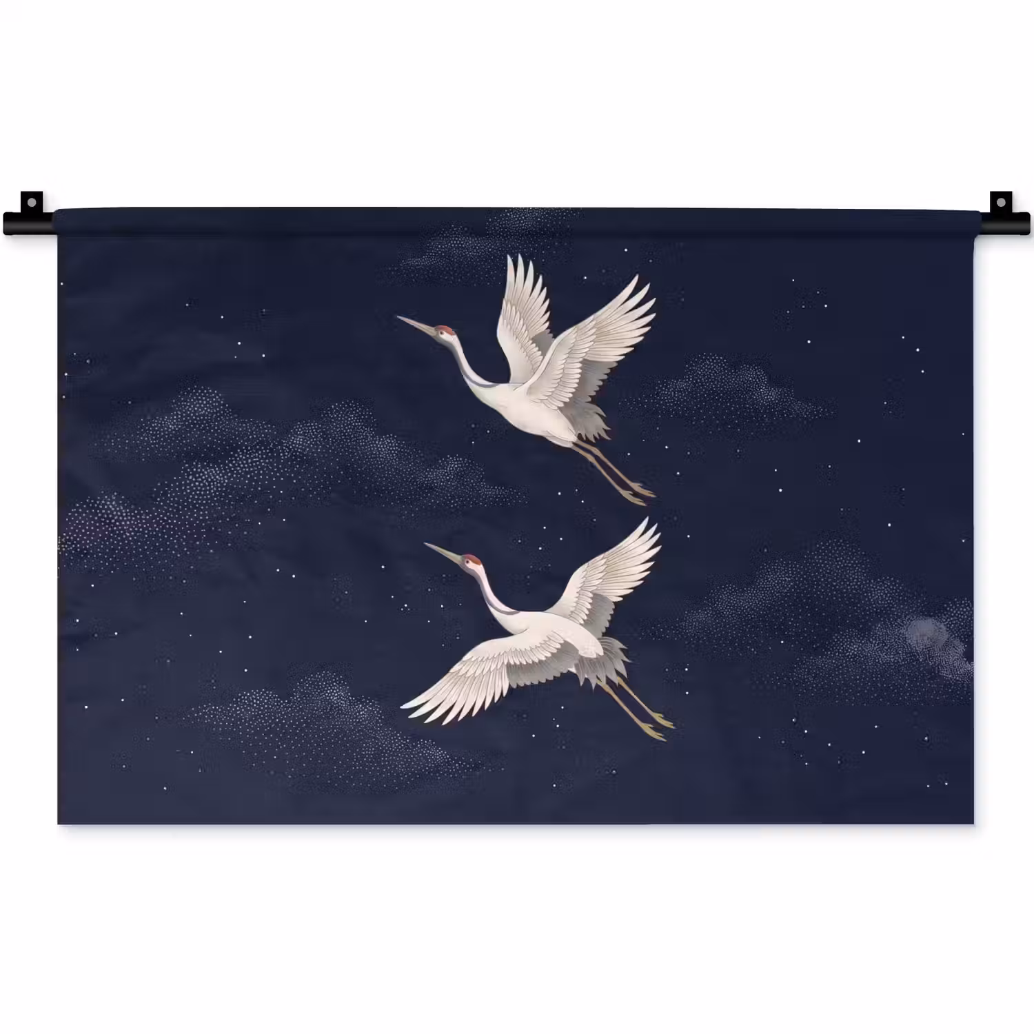 Kraanvogels - Nachthemel - Blauw Wandkleed katoen klein -zz3d