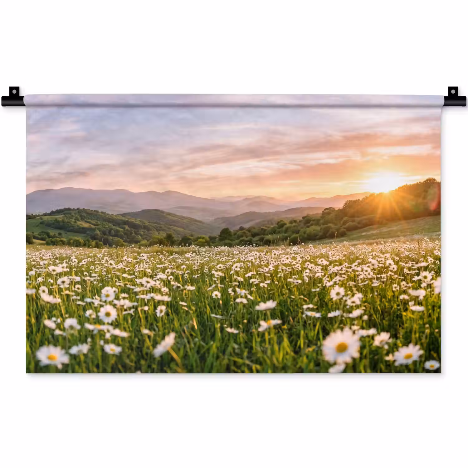 Madelief - Veld - Heuvels - Groen Wandkleed katoen klein -zz3d