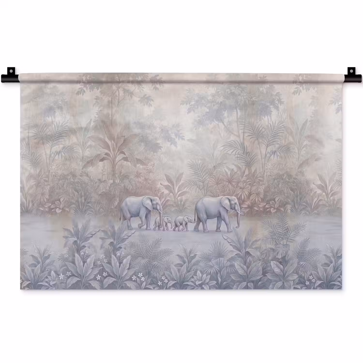 Olifant - Familie - Jungle - Illustratie - Grijs Wandkleed katoen klein -zz3d