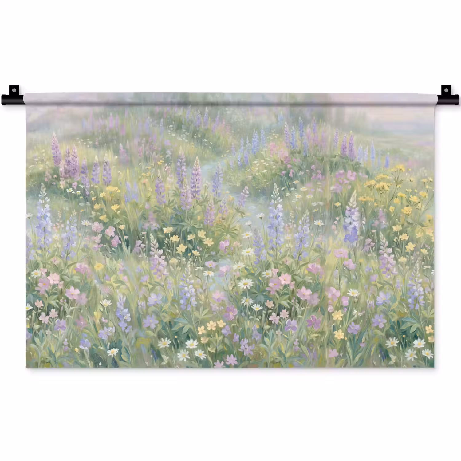 Bloemenveld - Heuvels - Kleurrijk Wandkleed katoen klein -zz3d