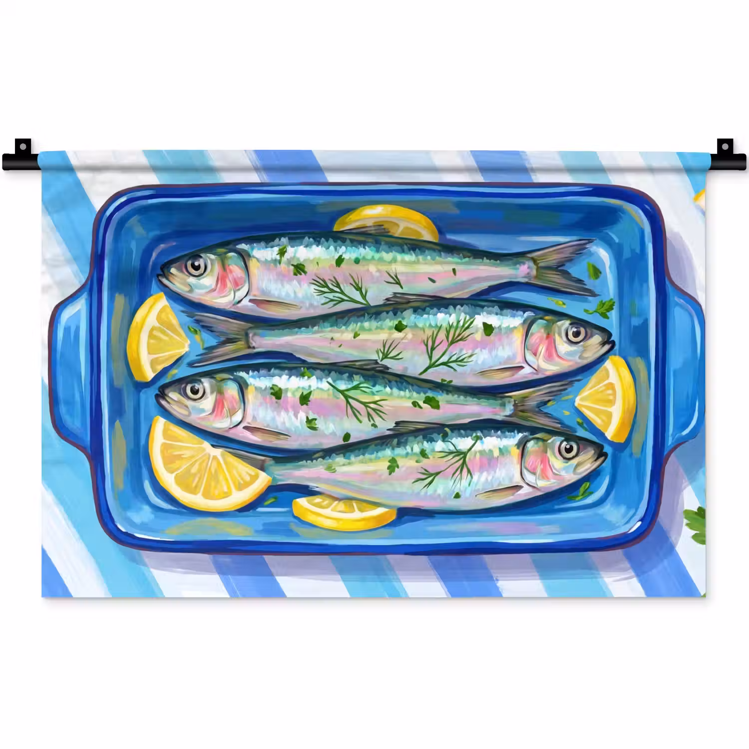 Vis - Citroen - Kruiden - Eten - Blauw Wandkleed katoen klein -zz3d