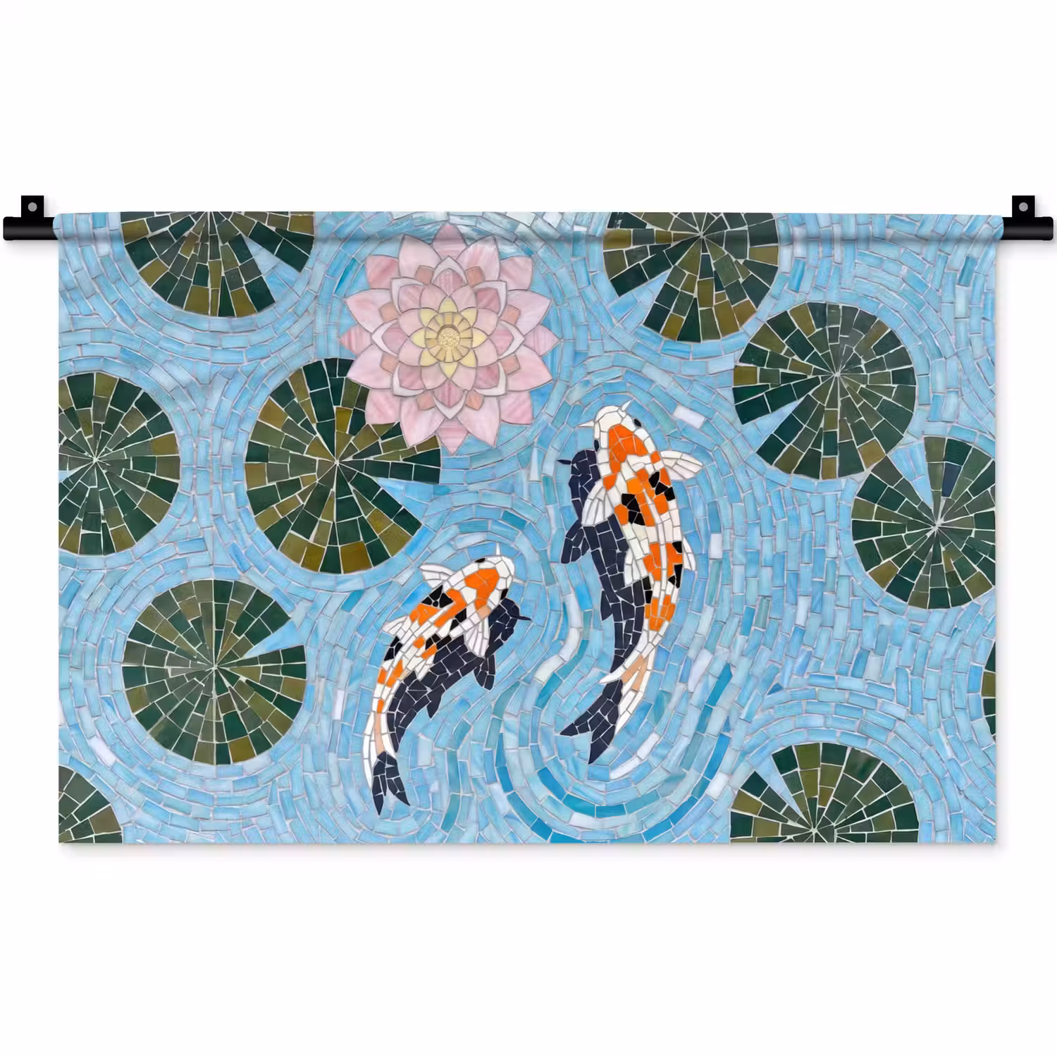 Vis - Water - Natuur - Mozaïek - Blauw Wandkleed katoen klein -zz3d