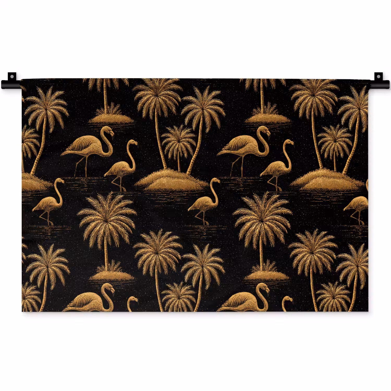 Flamingo - Palmbomen - Tropisch - Goud - Zwart Wandkleed katoen klein 269 -zz3d