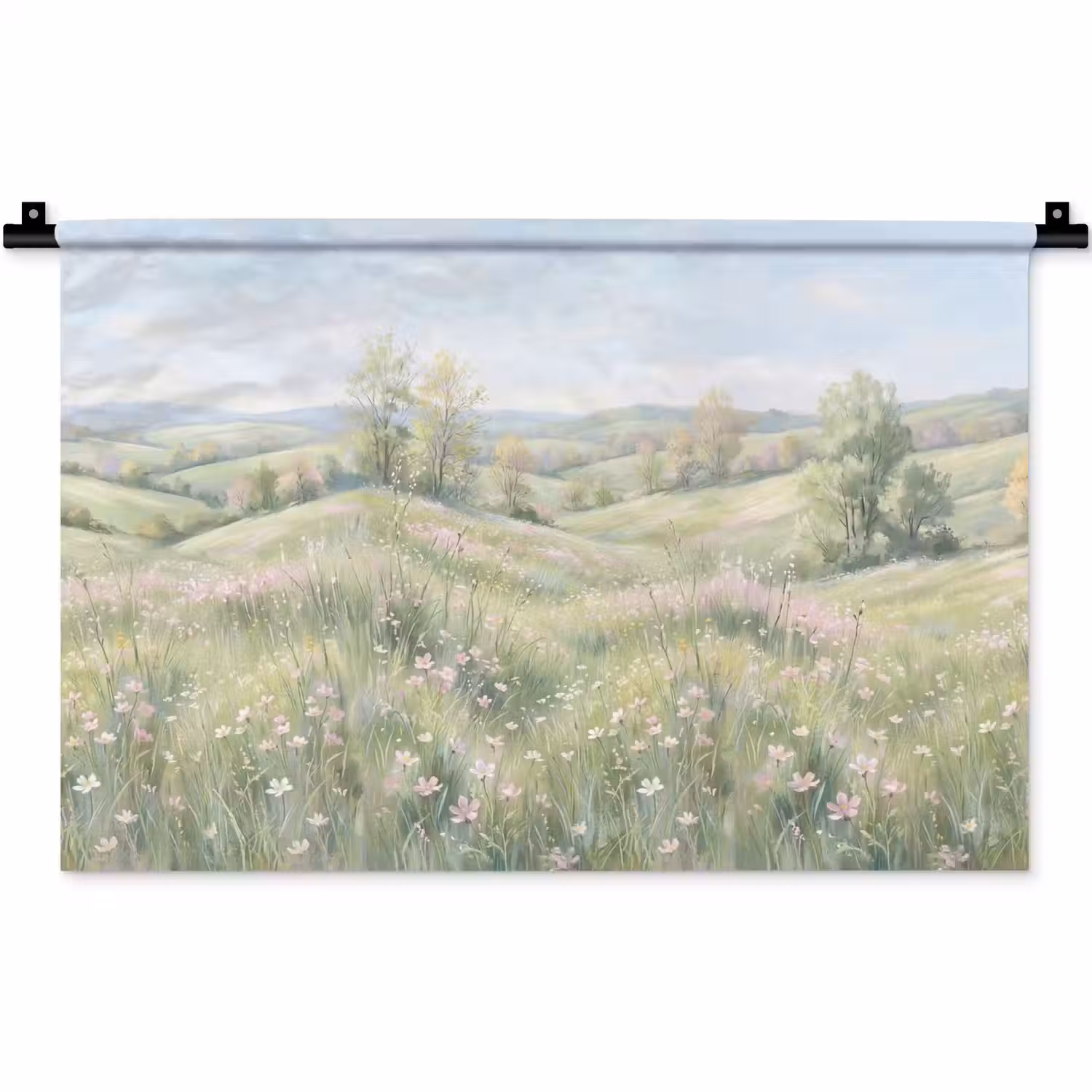 Bloemen veld - Bloemen - Groen Wandkleed katoen klein -zz3d