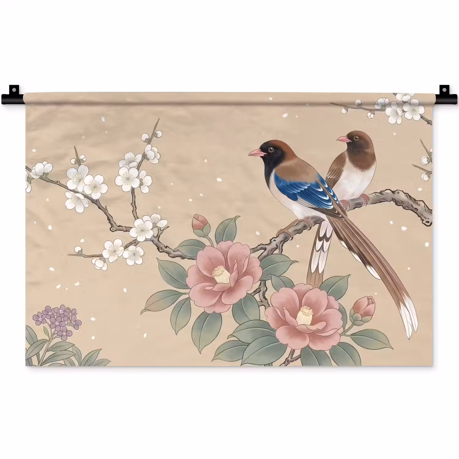 Bloemen - Vogels - Bloemen Wandkleed katoen klein -zz3d