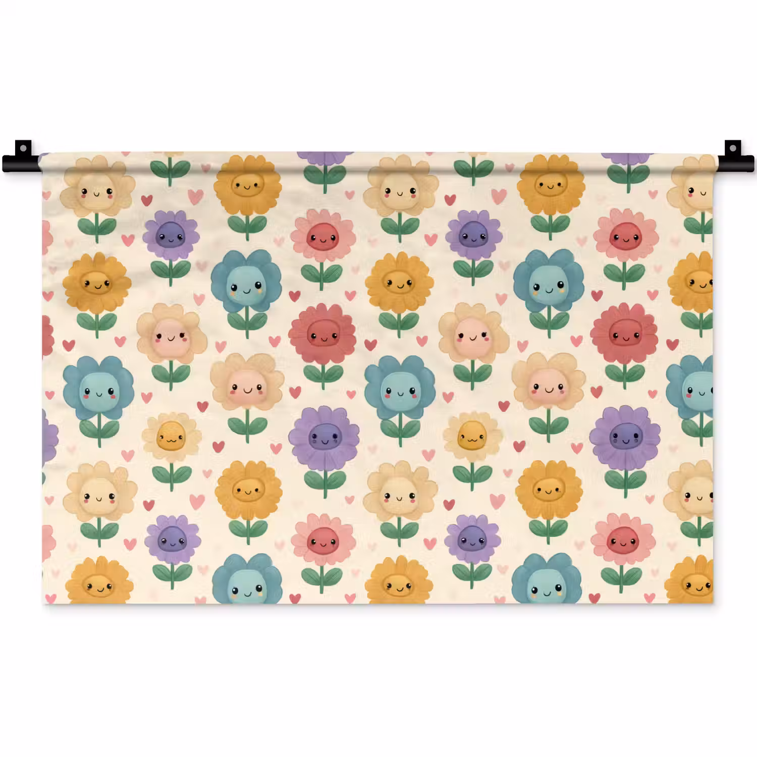 Bloemen - Hartjes - Kleurrijk Wandkleed katoen klein 269 -zz3d