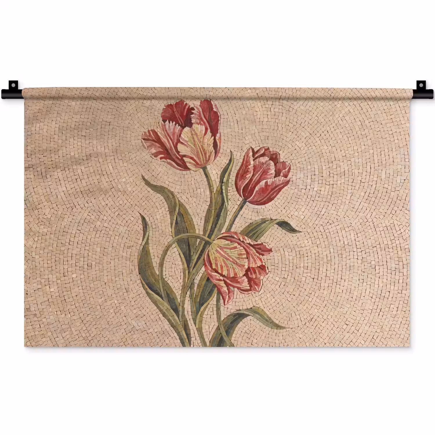 Bloemen - Mozaïek - Rood - Groen - Kunst Wandkleed katoen klein -zz3d