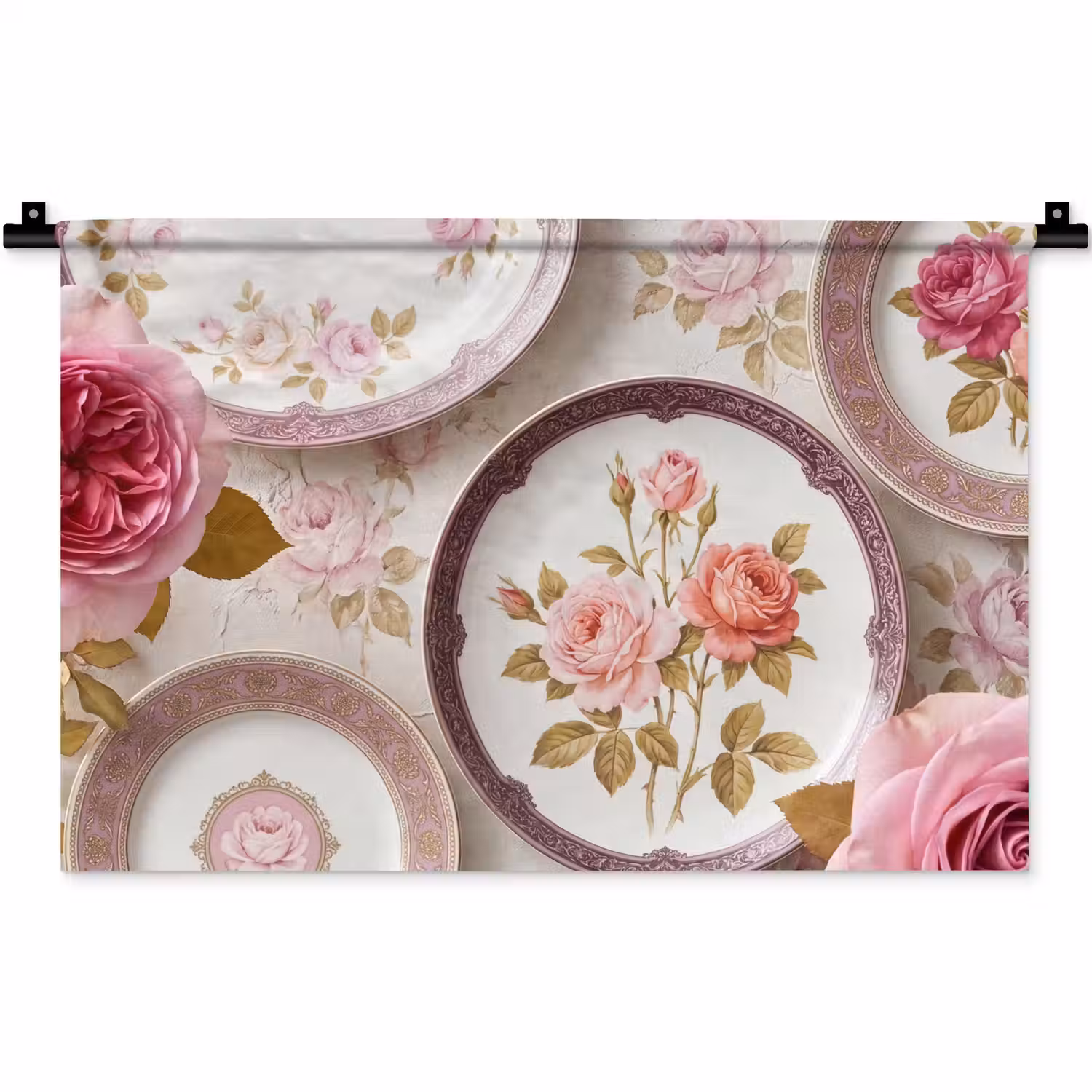 Bloemen - Patroon - Vintage - Roze - Decoratie Wandkleed katoen klein -zz3d