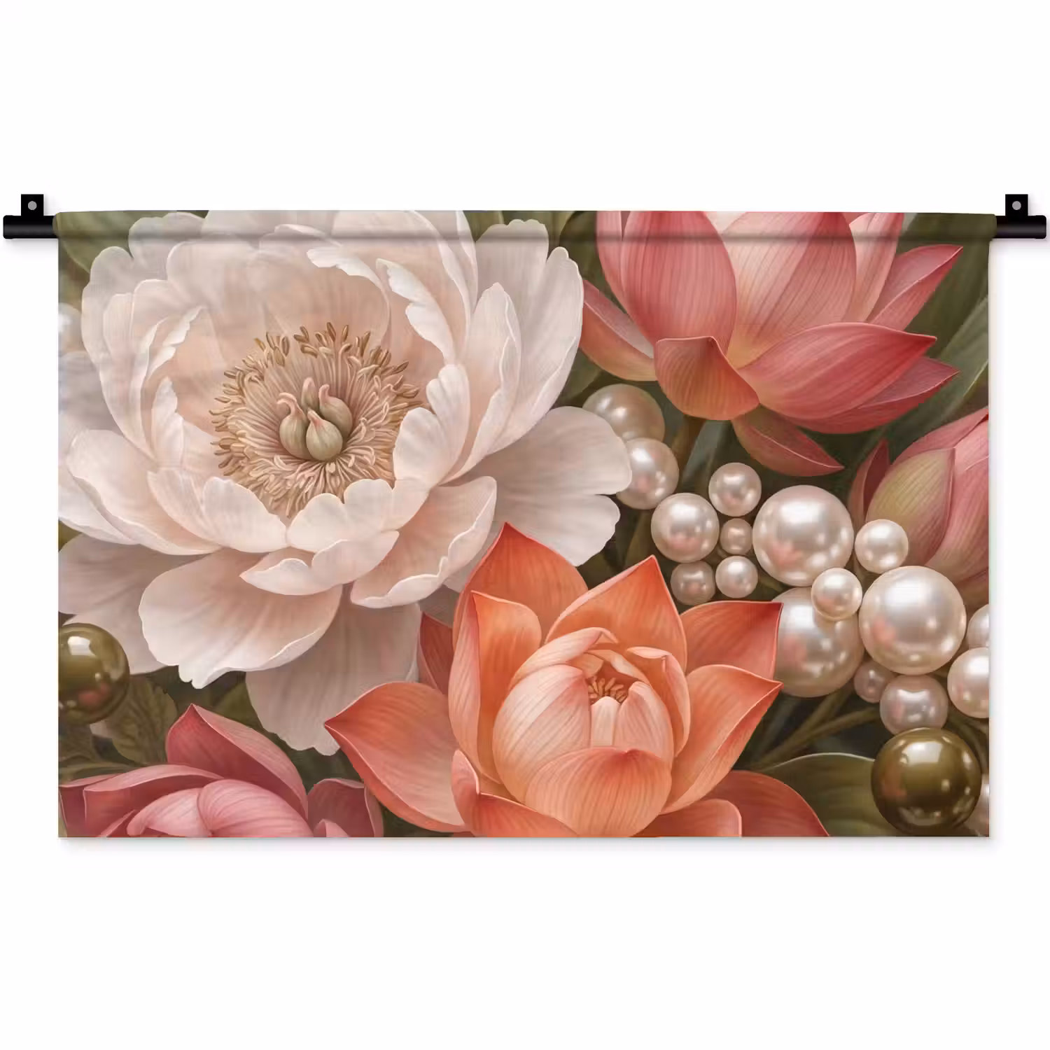 Bloemen - Parels - Elegant - Roze - Wit Wandkleed katoen klein -zz3d