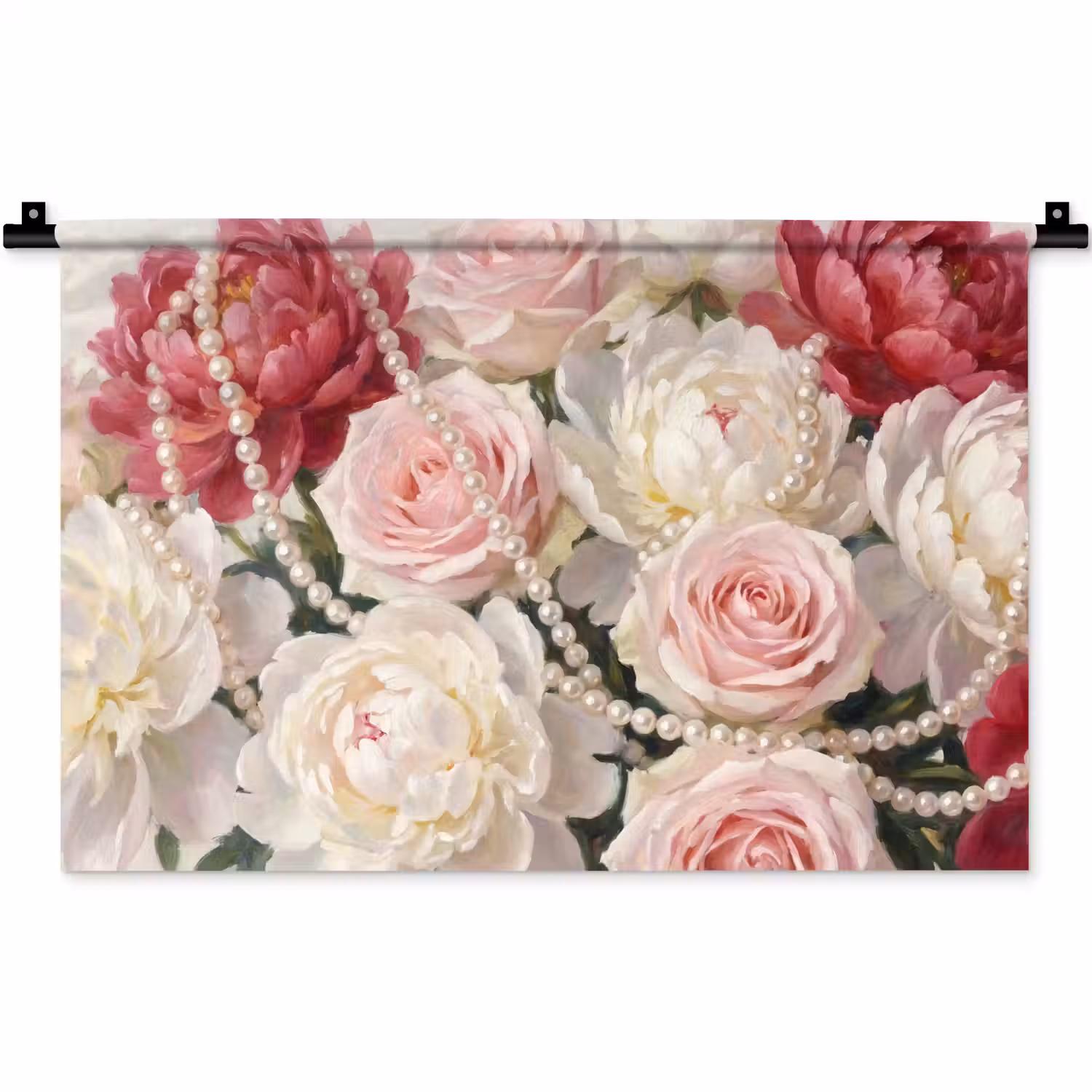Bloemen - Parels - Romantiek - Klassiek - Roze Wandkleed katoen klein -zz3d