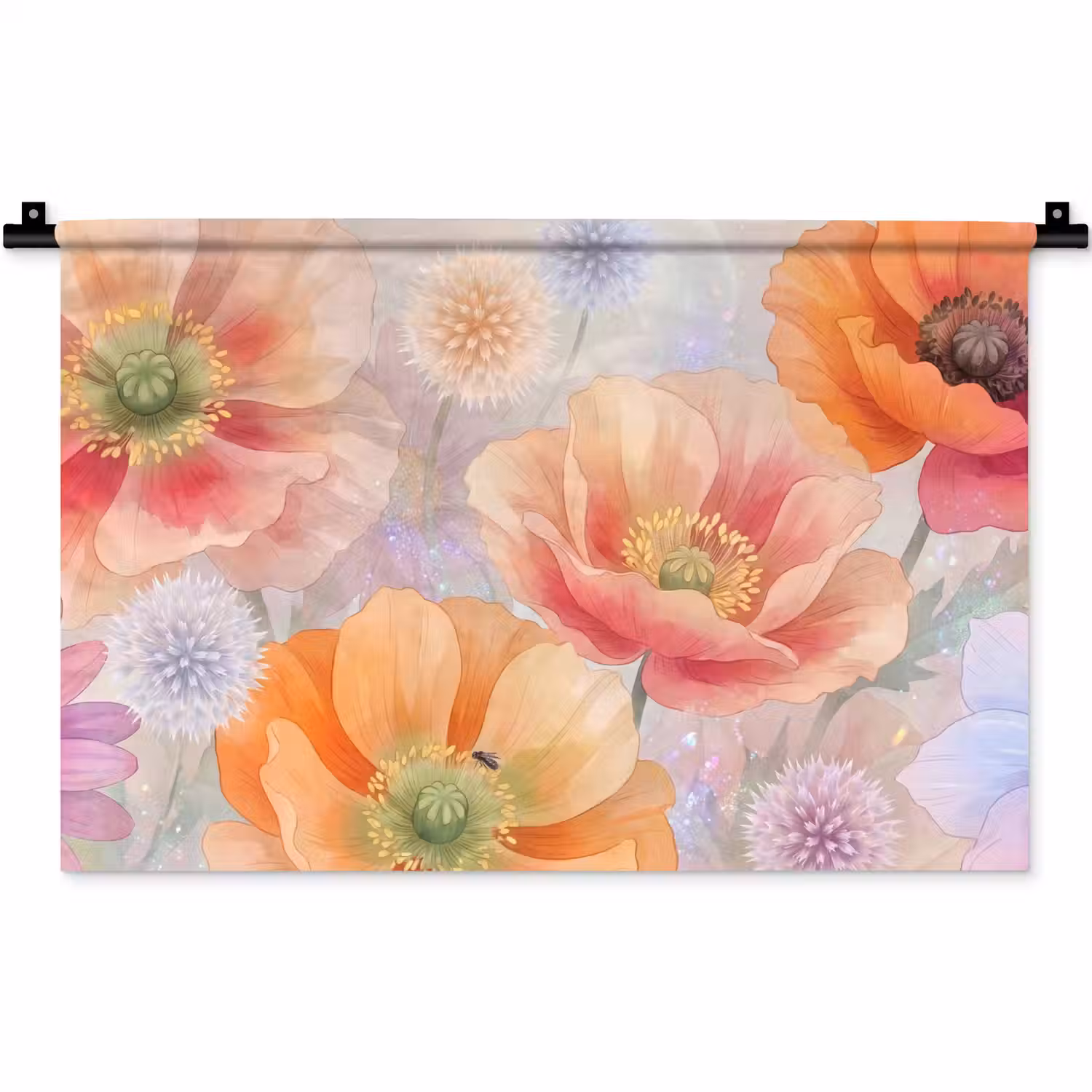 Bloemen - Aquarel - Natuur - Modern - Kleurrijk Wandkleed katoen klein -zz3d