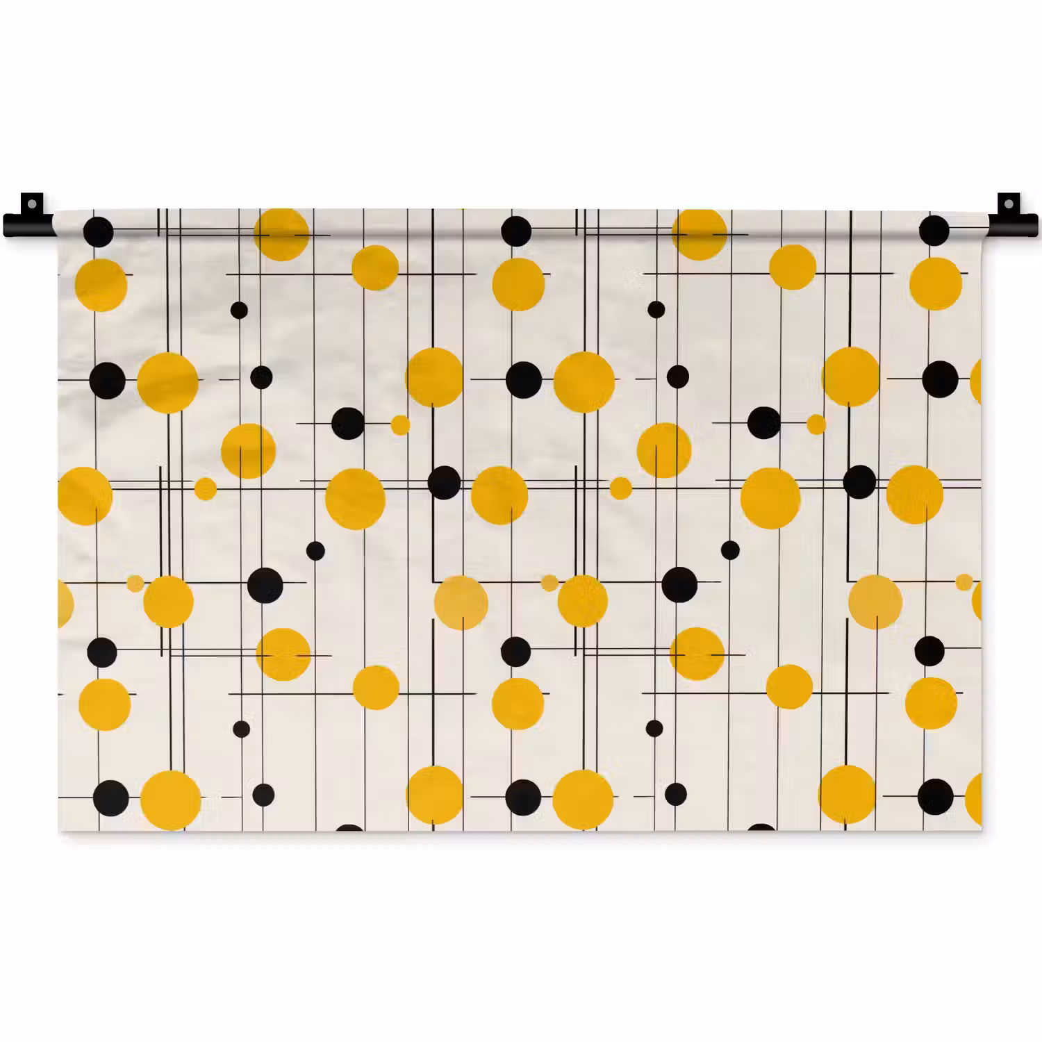 Geometrisch - Retro - Lijnen - Okergeel - Zwart Wandkleed katoen klein 269 -zz3d