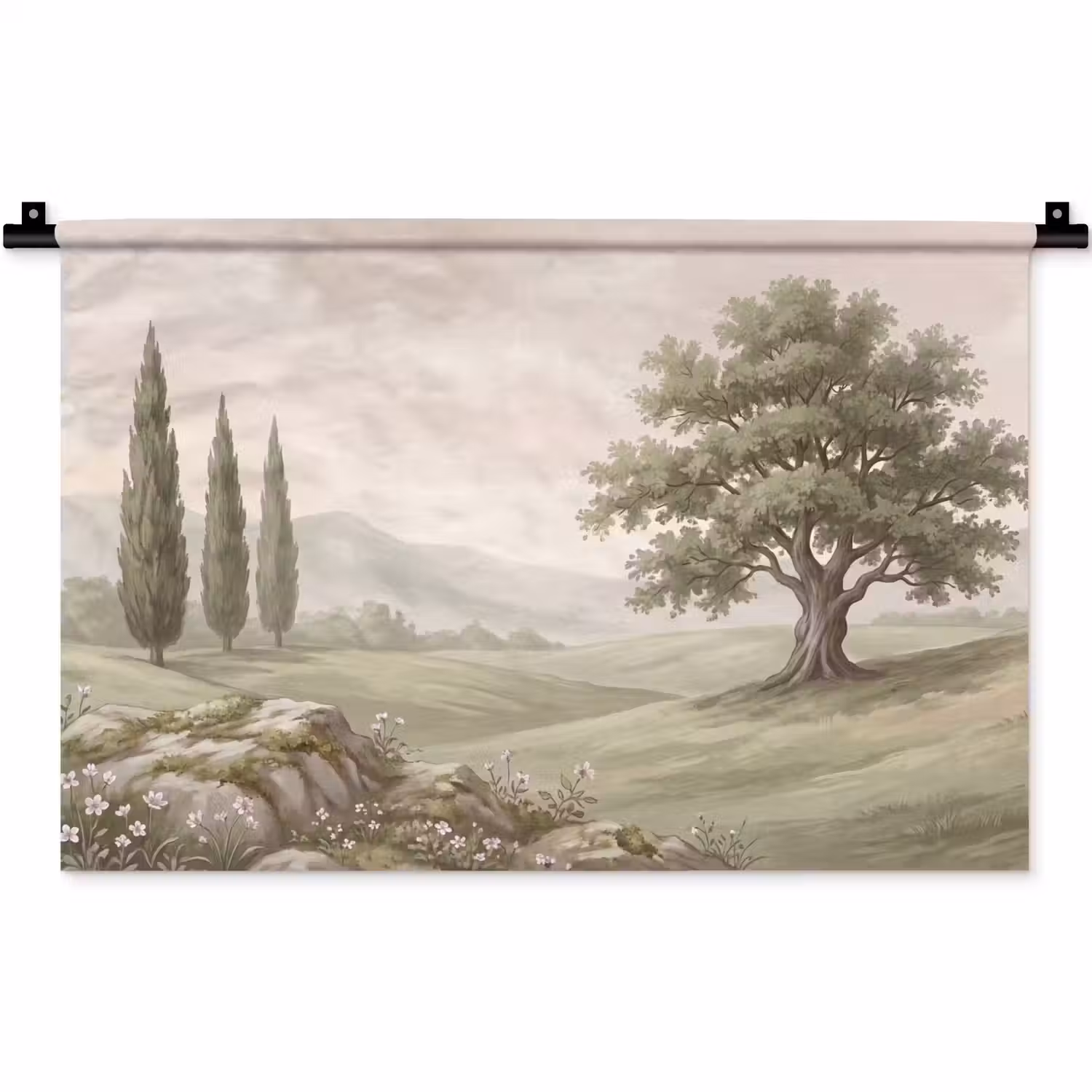 Heuvellandschap - Bomen - Natuur - Groen Wandkleed katoen klein -zz3d
