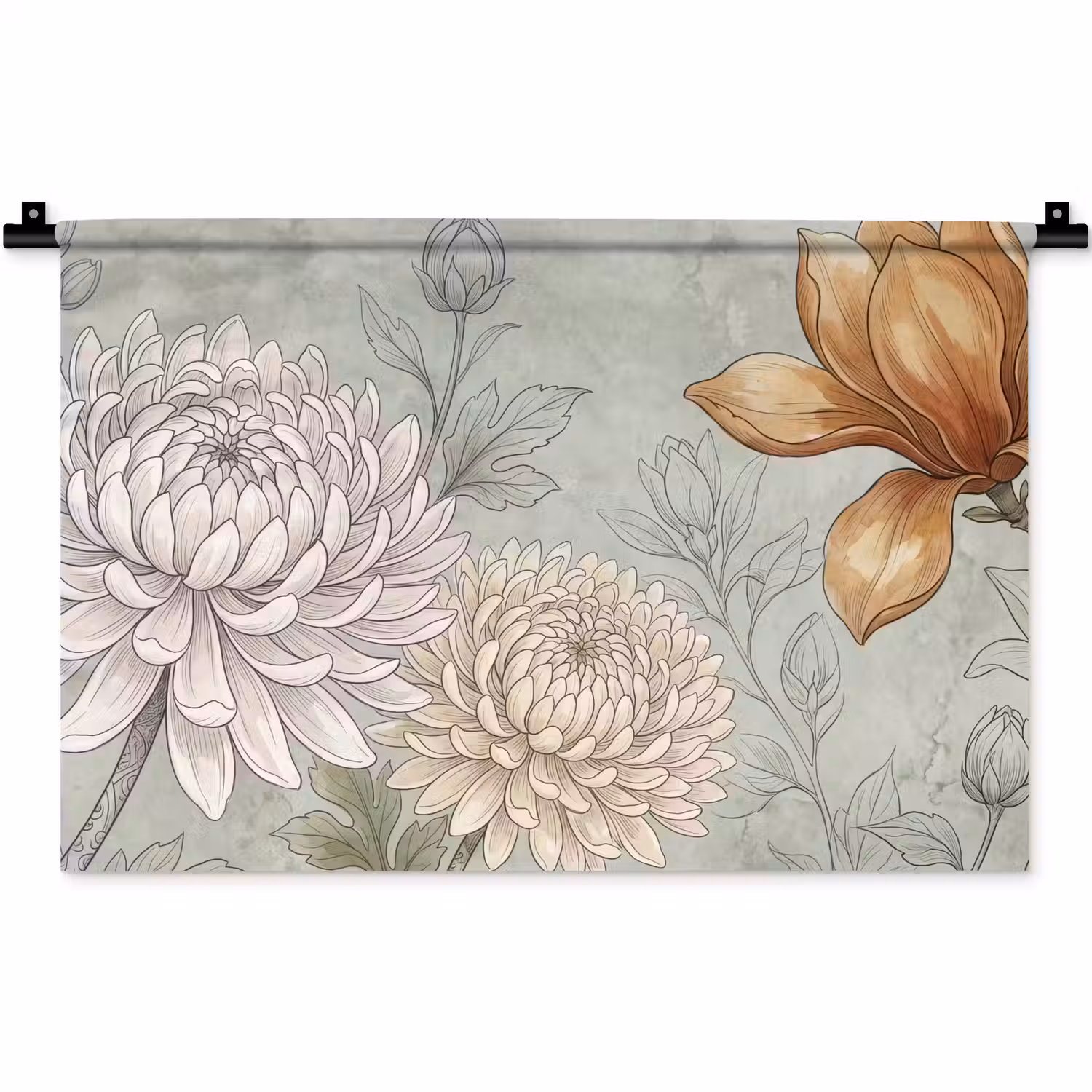 Illustratie - Bloemen - Groen Wandkleed katoen klein -zz3d