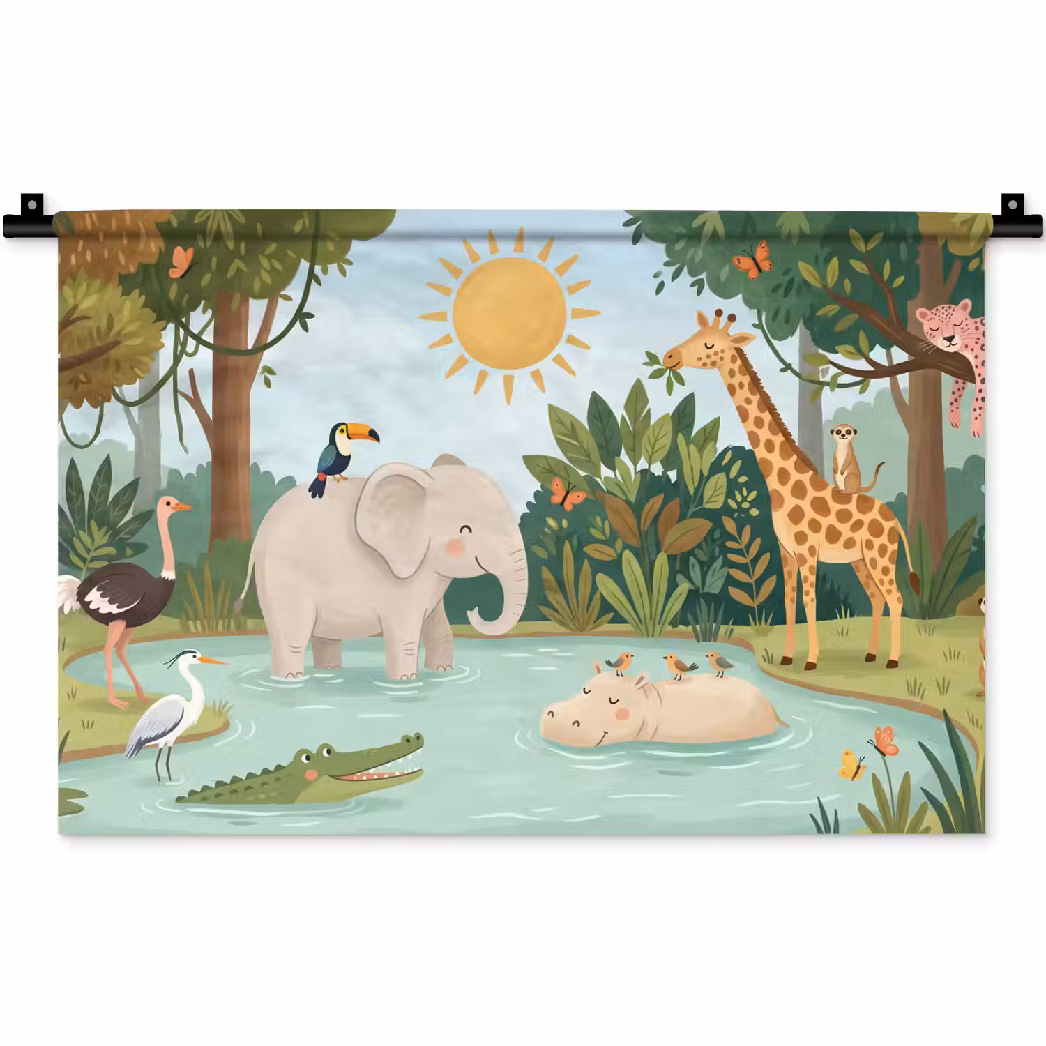Jungle - Oase - Dieren - Kleurrijk Wandkleed katoen klein -zz3d
