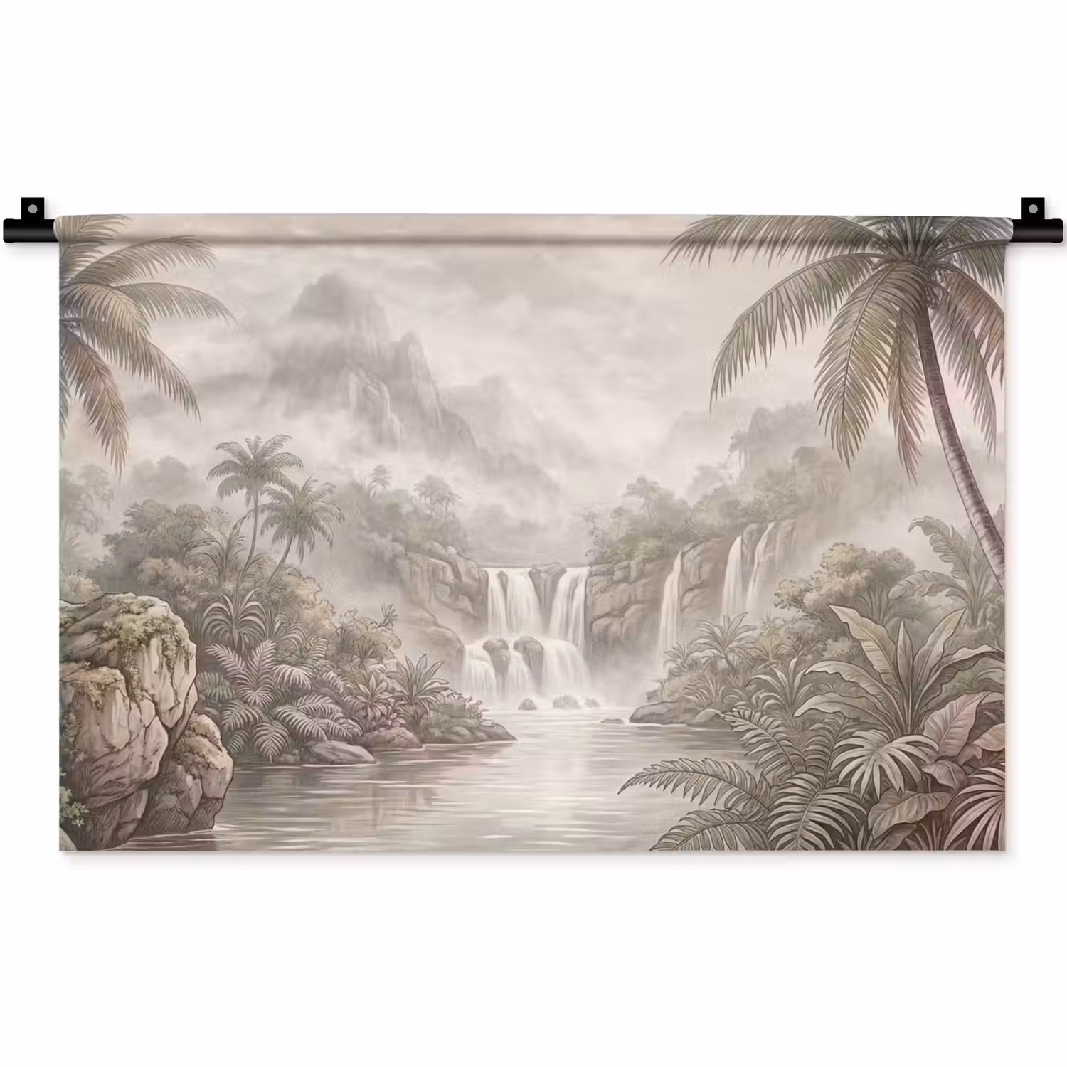 Jungle - Watervallen - Tropisch - Illustratie Wandkleed katoen klein -zz3d