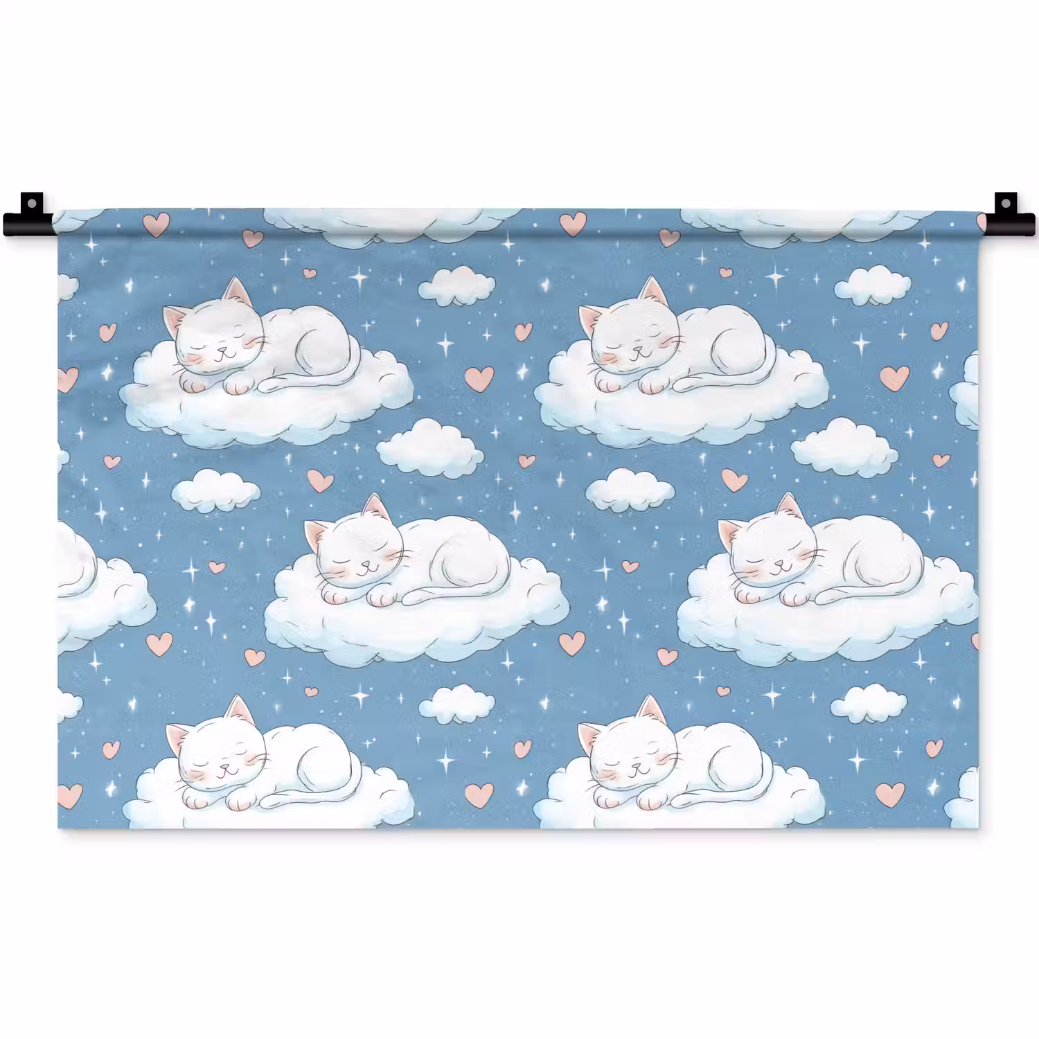 Kitten - Wolken - Blauw Wandkleed katoen klein 269 -zz3d