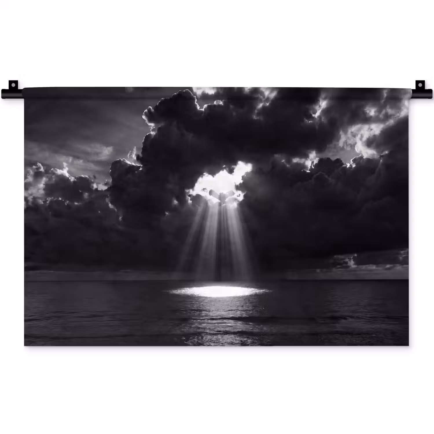 Licht - Wolken - Zee - Zwart-wit - Natuur Wandkleed katoen klein -zz3d