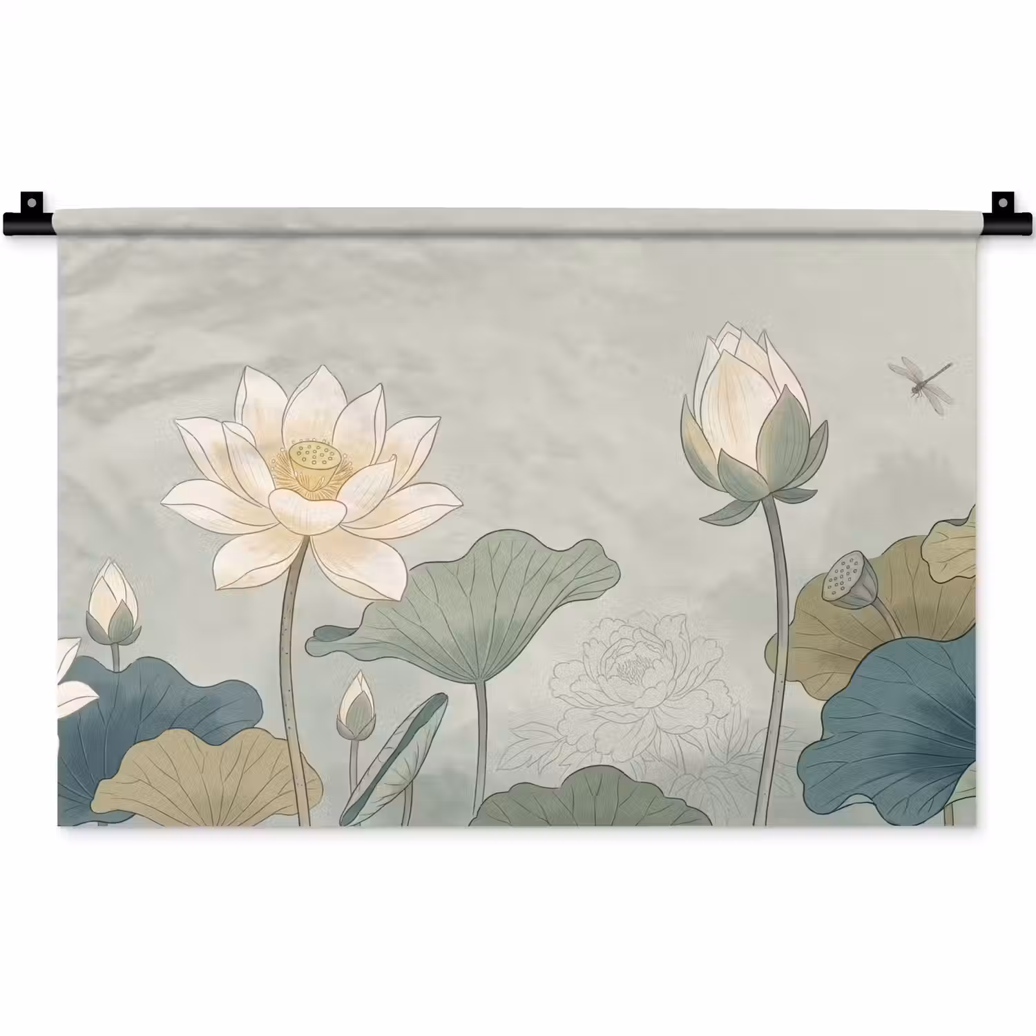 Lotus - Bloemen - Groen Wandkleed katoen klein -zz3d