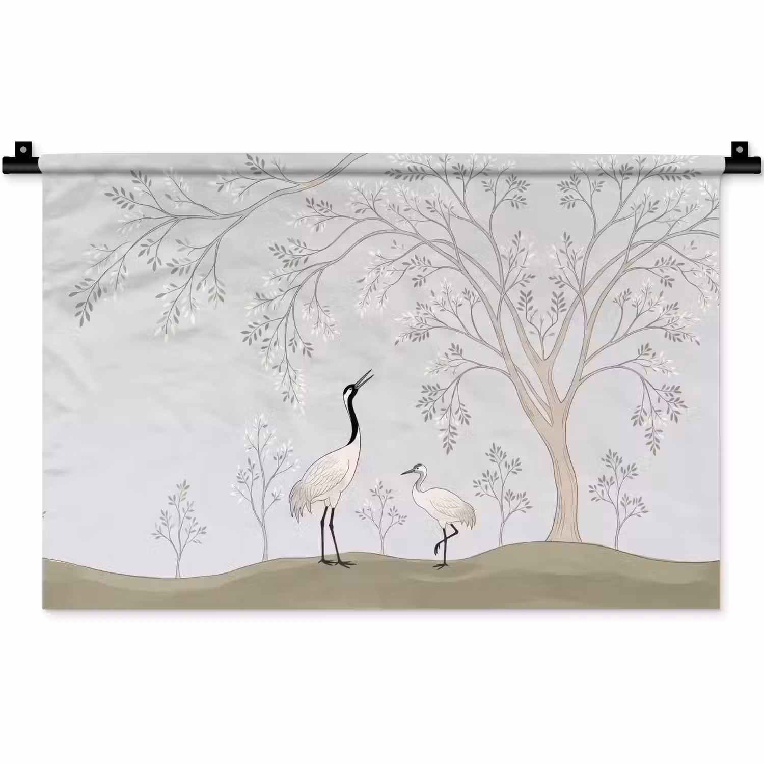 Minimalistisch - Kraanvogels - Blauw Wandkleed katoen klein -zz3d