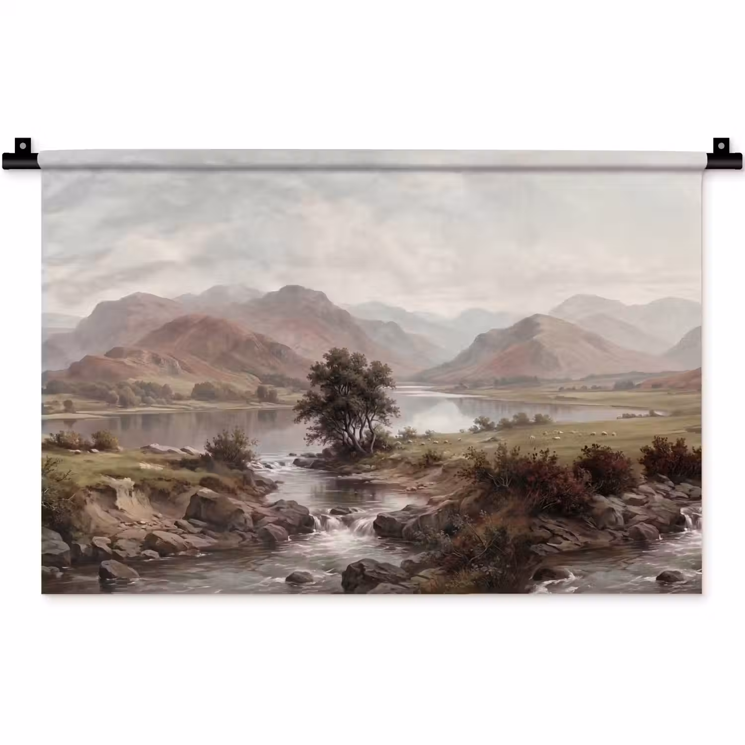 Berglandschap - Meer - Bergen - Vallei - Klassiek Wandkleed katoen klein -zz3d