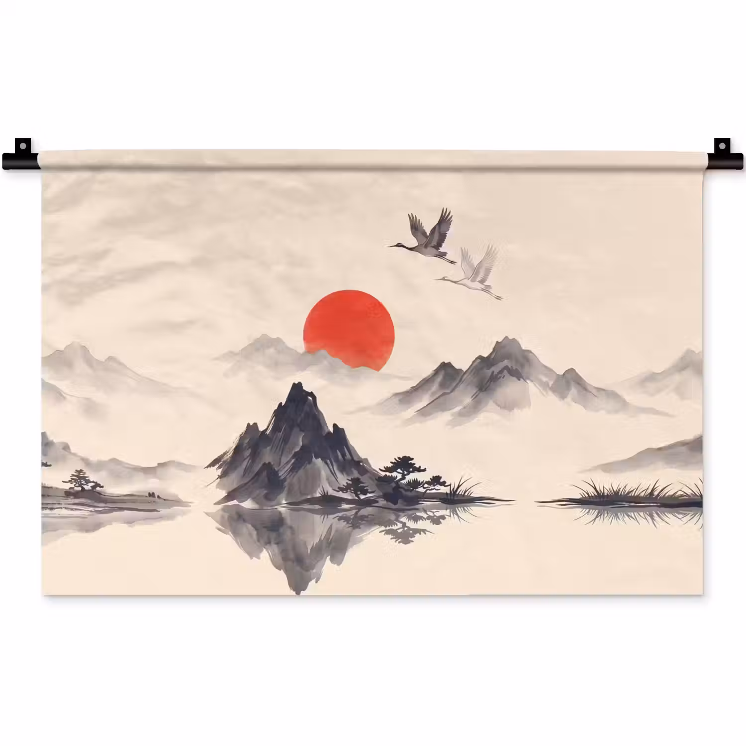 Oosters - Kraanvogels - Landschap Wandkleed katoen klein -zz3d