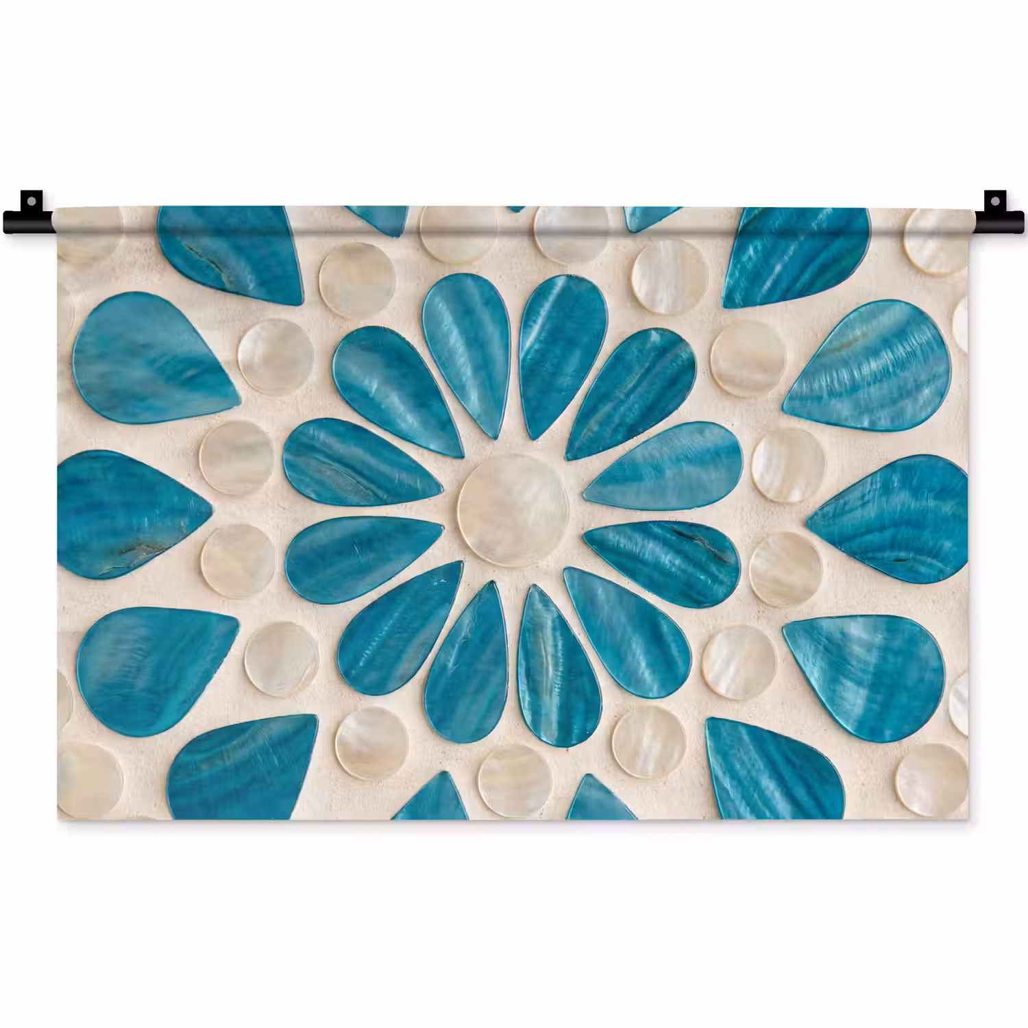 Patroon - Mozaïek - Schelpen - Abstract - Turquoise Wandkleed katoen klein -zz3d