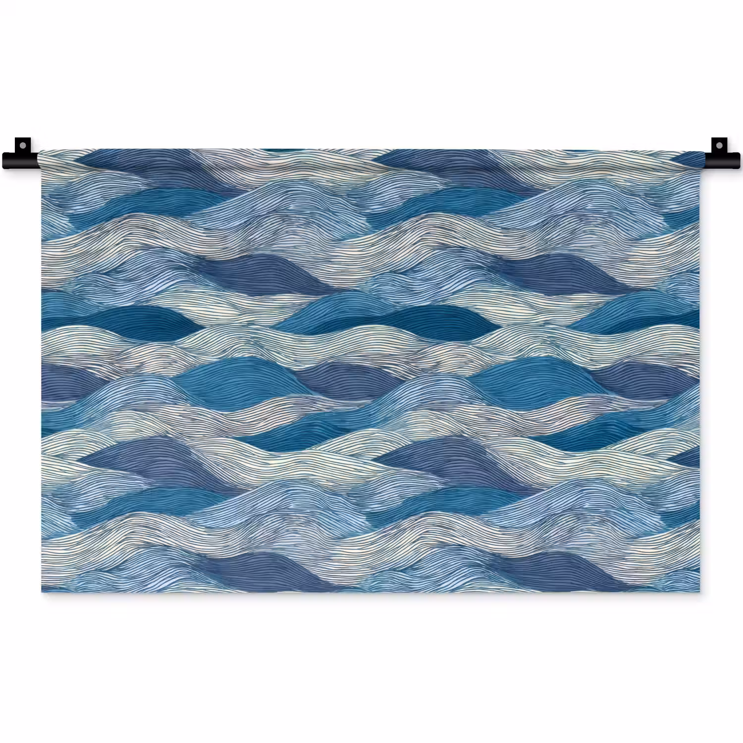 Getekend - Blauw - Wit - Golvend - Streepjes Wandkleed katoen klein 269 -zz3d