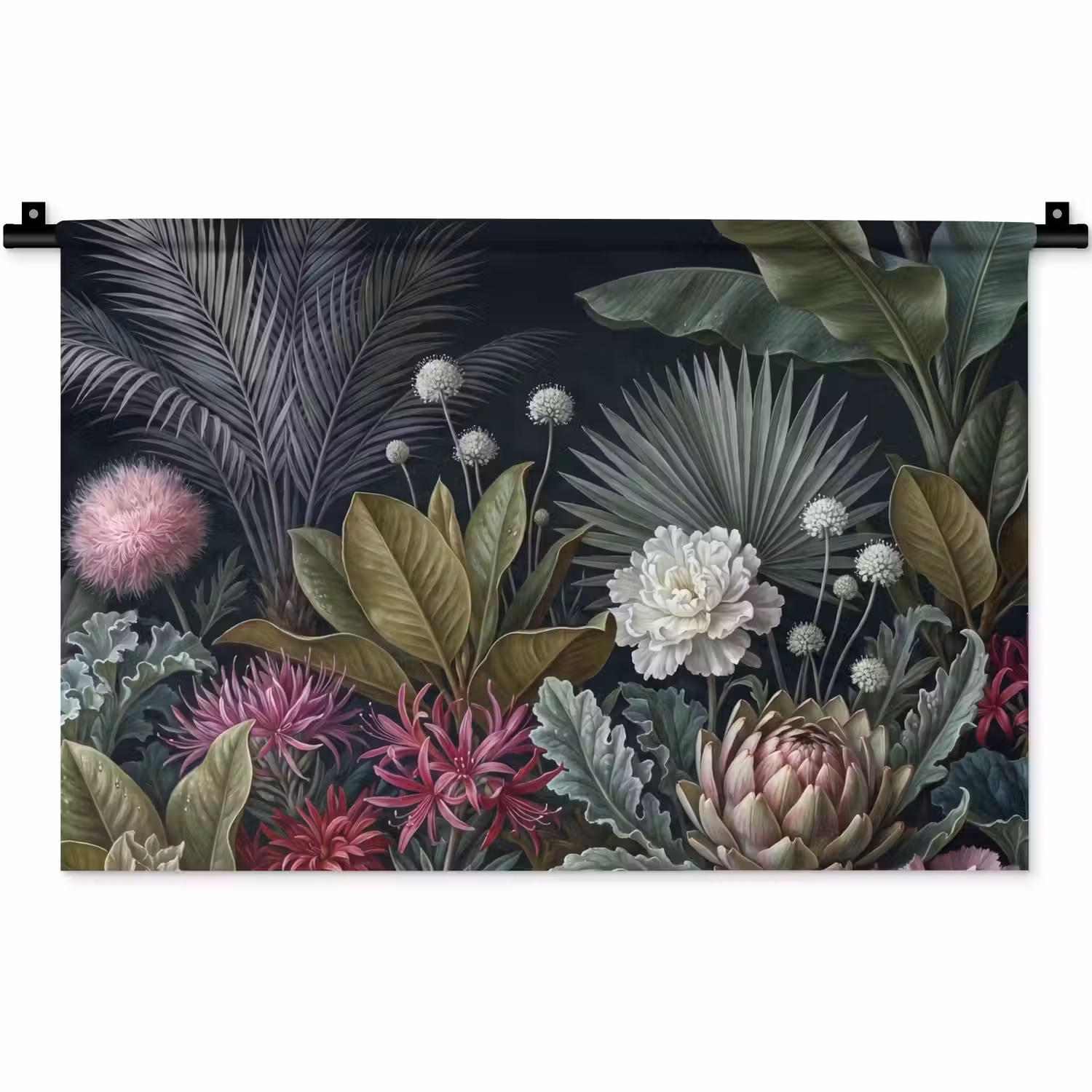 Planten - Tropisch - Botanisch - Donker - Groen Wandkleed katoen klein -zz3d