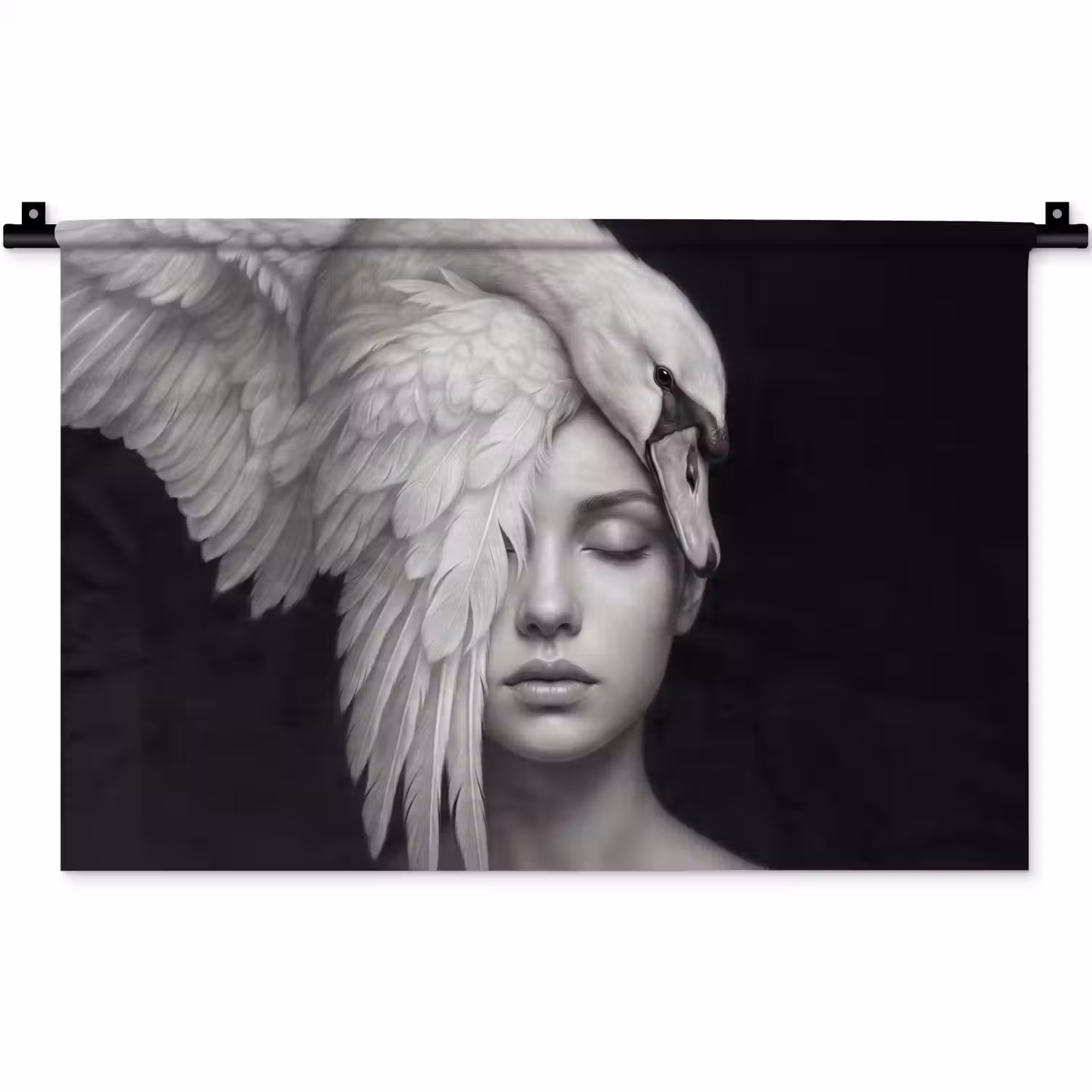 Portret - Zwaan - Zwart - Wit Wandkleed katoen klein -zz3d