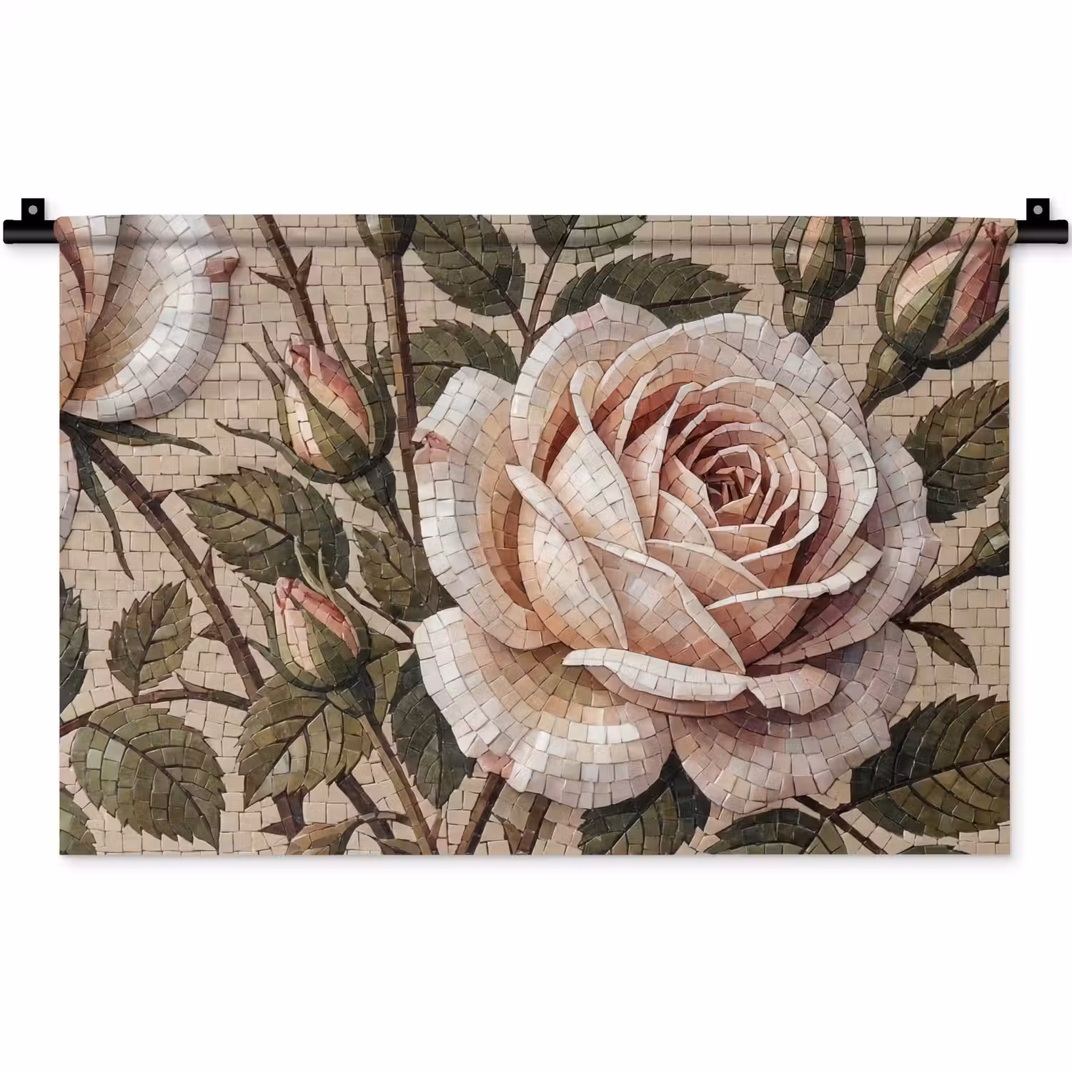 Roos - Mozaïek - Bloemen - Klassiek - Beige Wandkleed katoen klein -zz3d