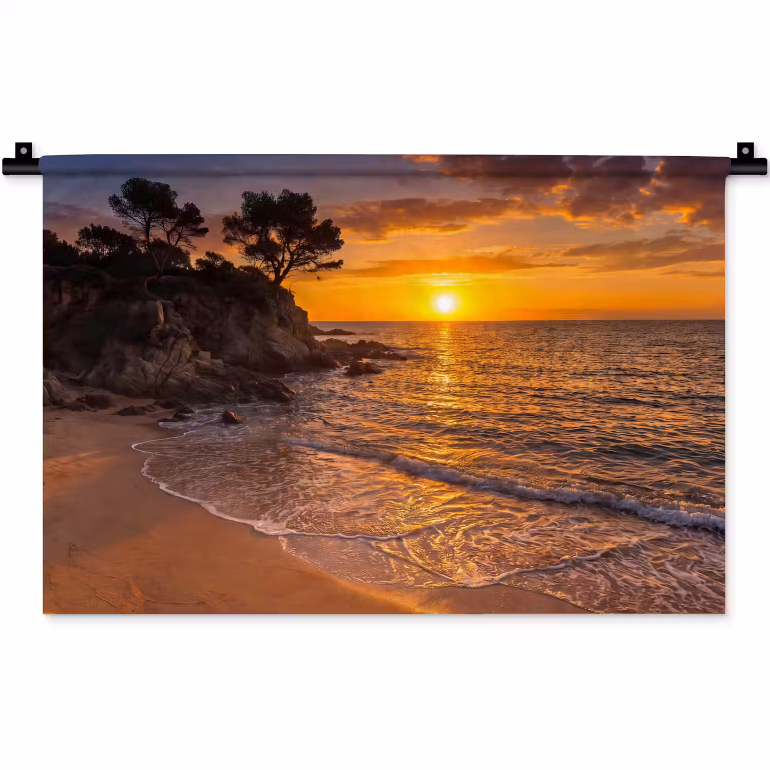 Zee - Kust - Zonsondergang - Natuur - Oranje Wandkleed katoen klein -zz3d