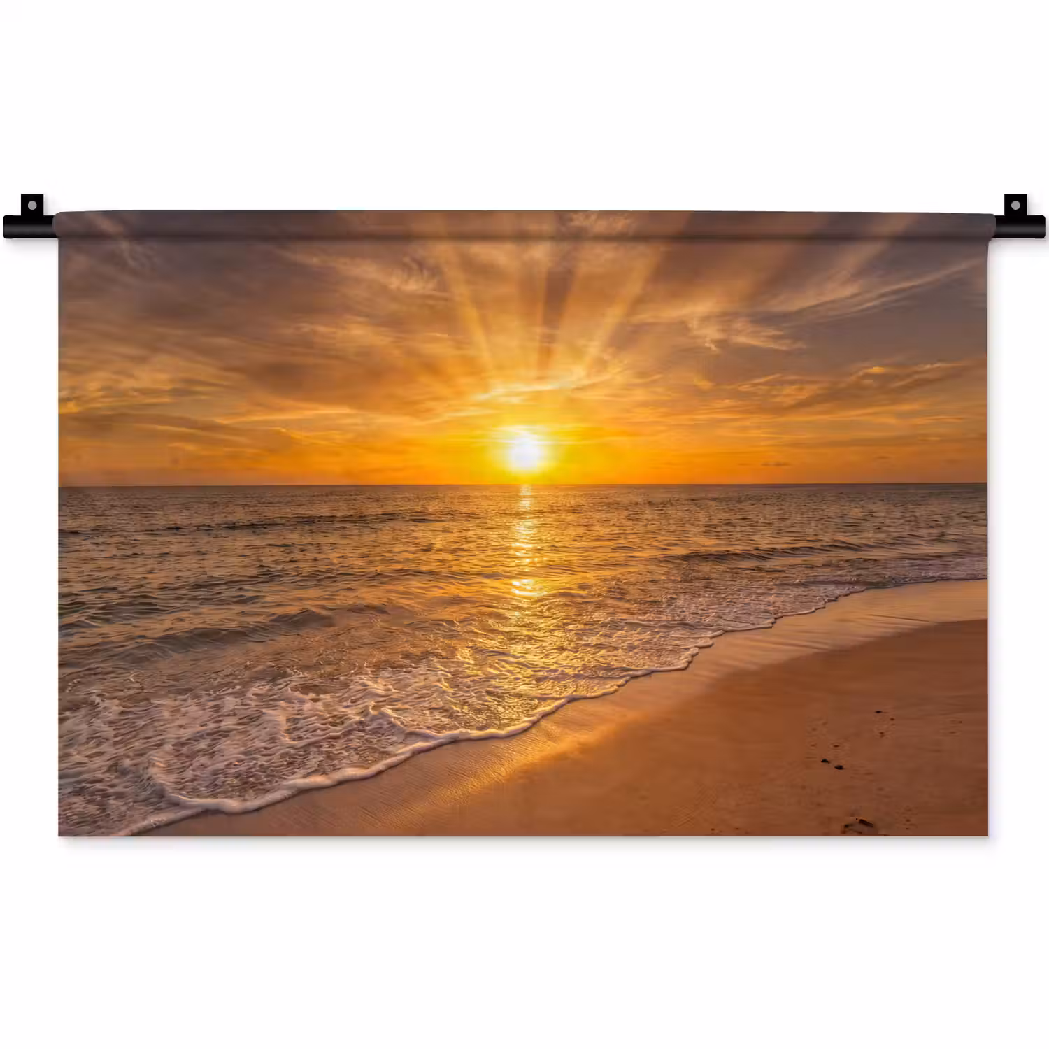 Zee - Zonsondergang - Golven - Kust - Oranje Wandkleed katoen klein -zz3d