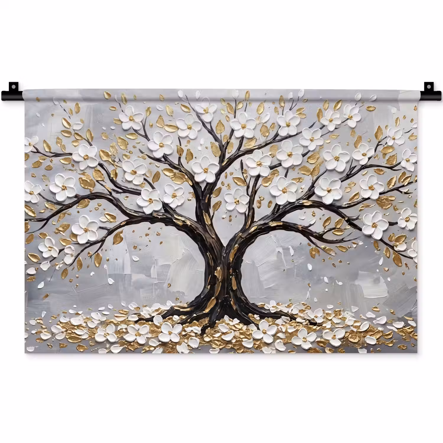Boom - Bloemen - Natuur - Abstract - Wit Wandkleed katoen klein -zz3d