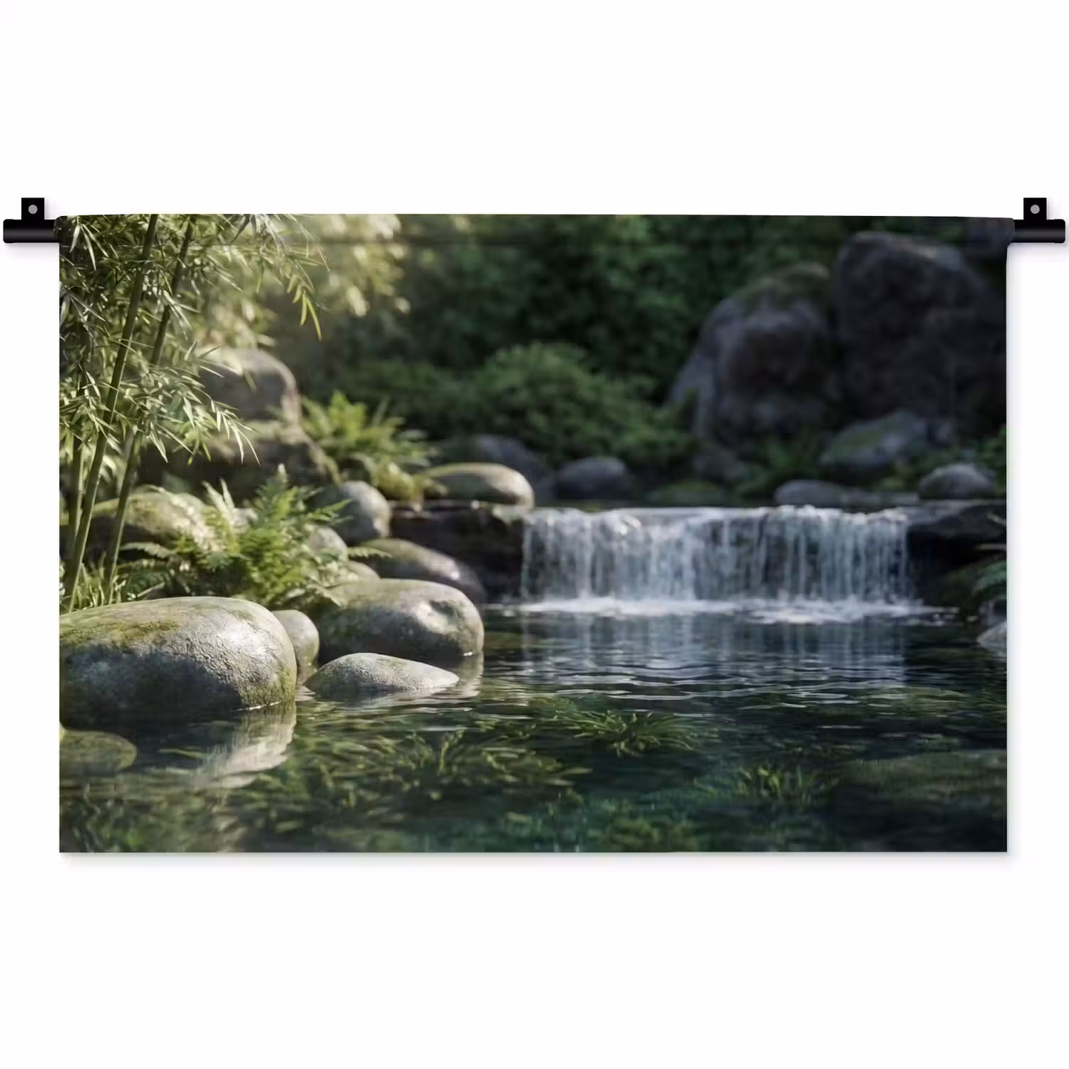 Beek - Waterval - Natuur - Groen Wandkleed katoen klein -zz3d