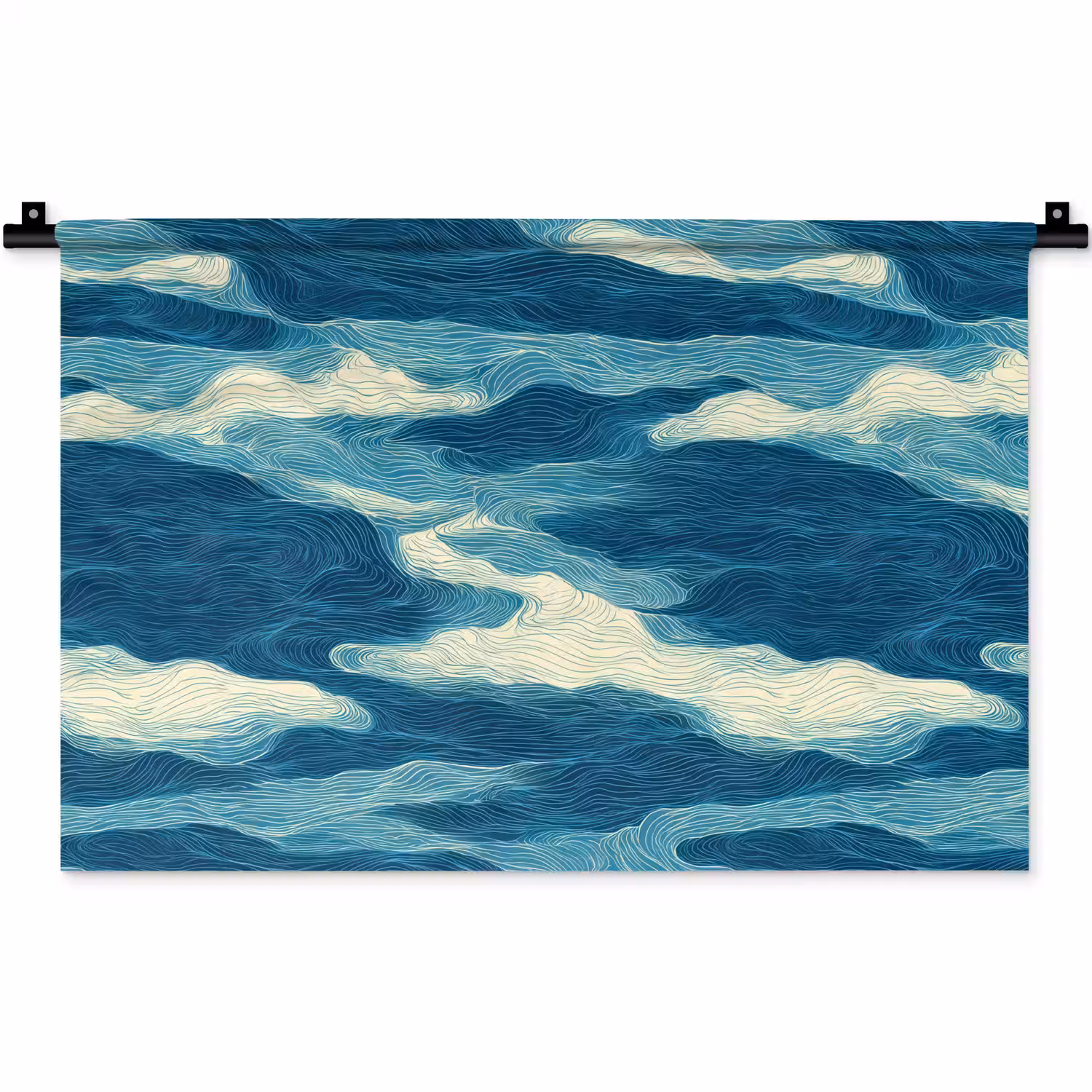 Golven - Abstract - Patroon - Blauw - Wit Wandkleed katoen klein 269 -zz3d