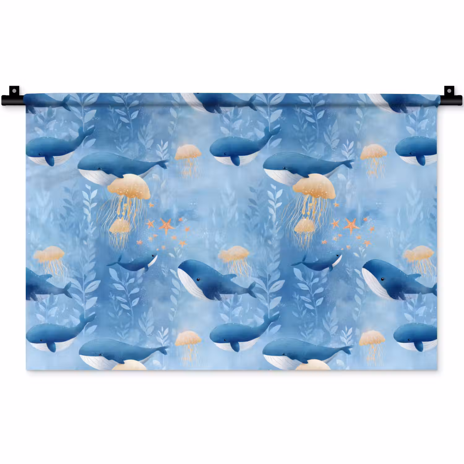 Walvissen - Oceaan - Blauw Wandkleed katoen klein 269 -zz3d