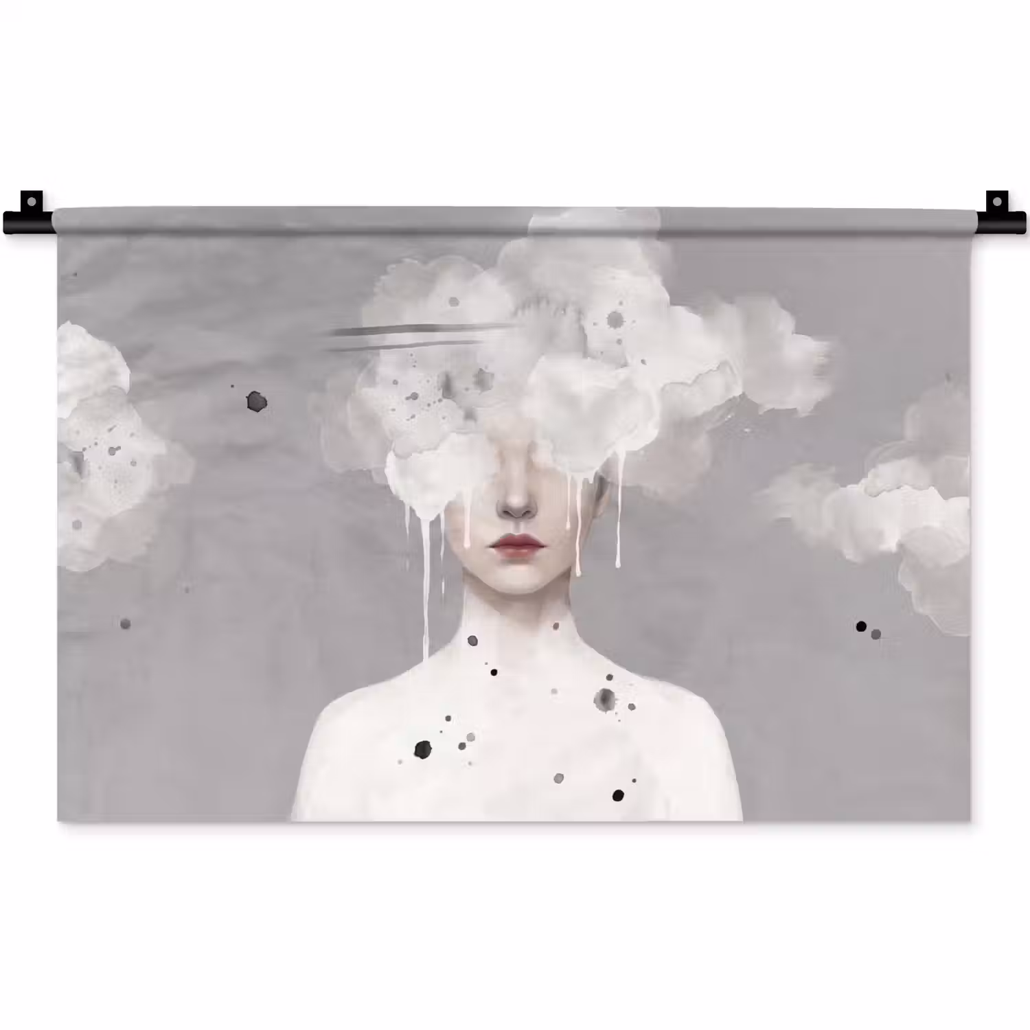 Vrouw - Wolk - Grijs Wandkleed katoen klein -zz3d