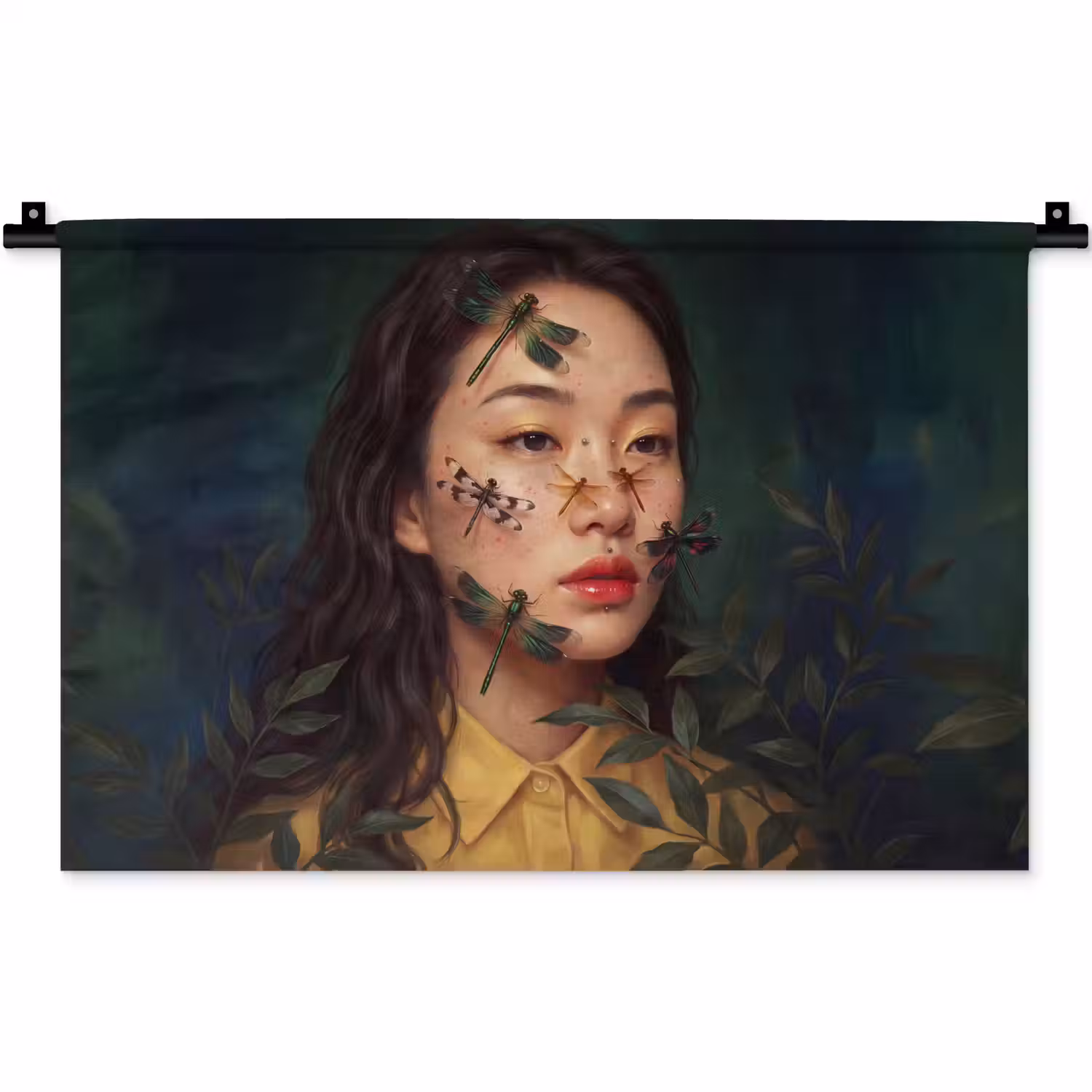 Vrouw - Insecten - Natuur - Portret - Groen Wandkleed katoen klein -zz3d