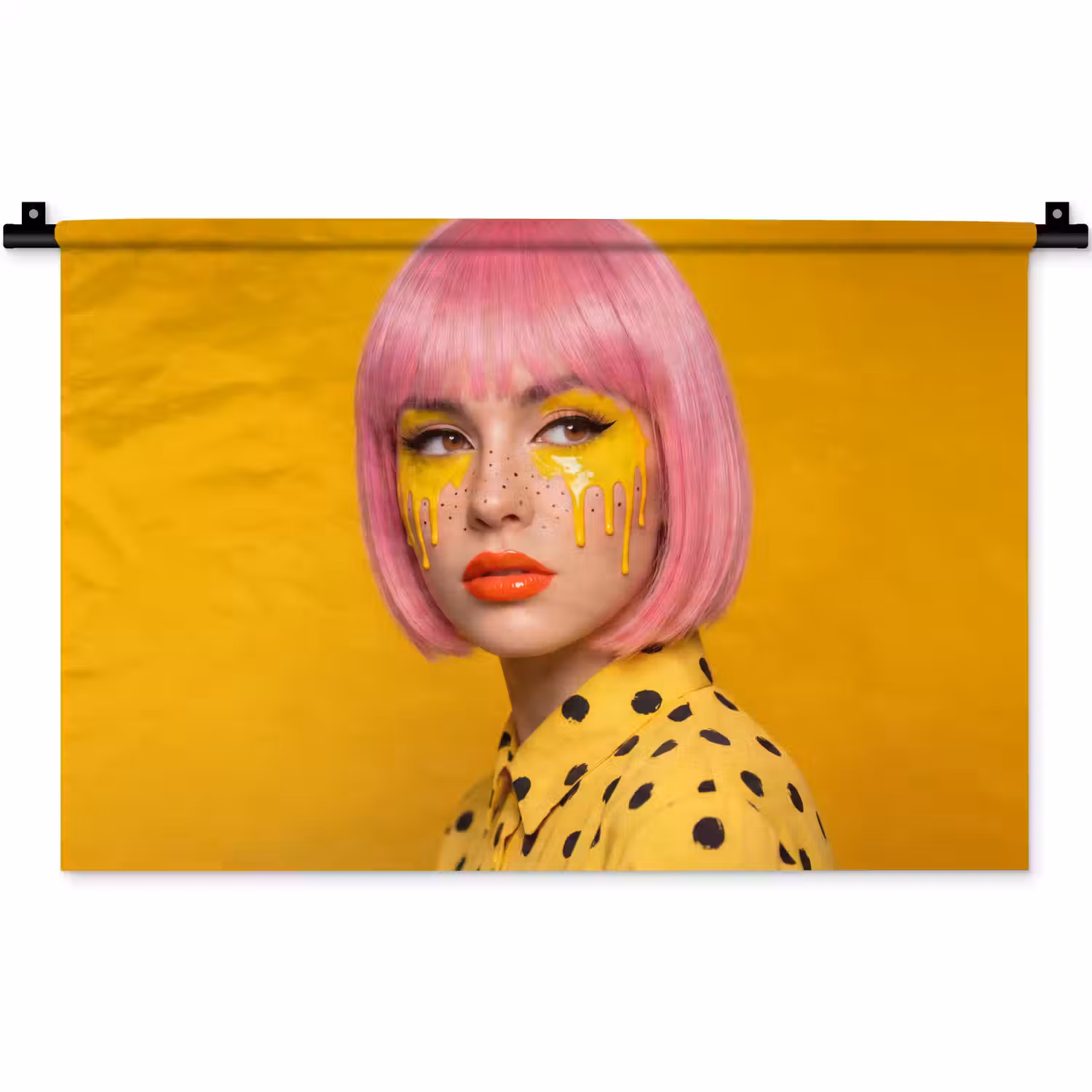 Vrouw - Portret - Abstract - Kleurrijk - Geel Wandkleed katoen klein -zz3d