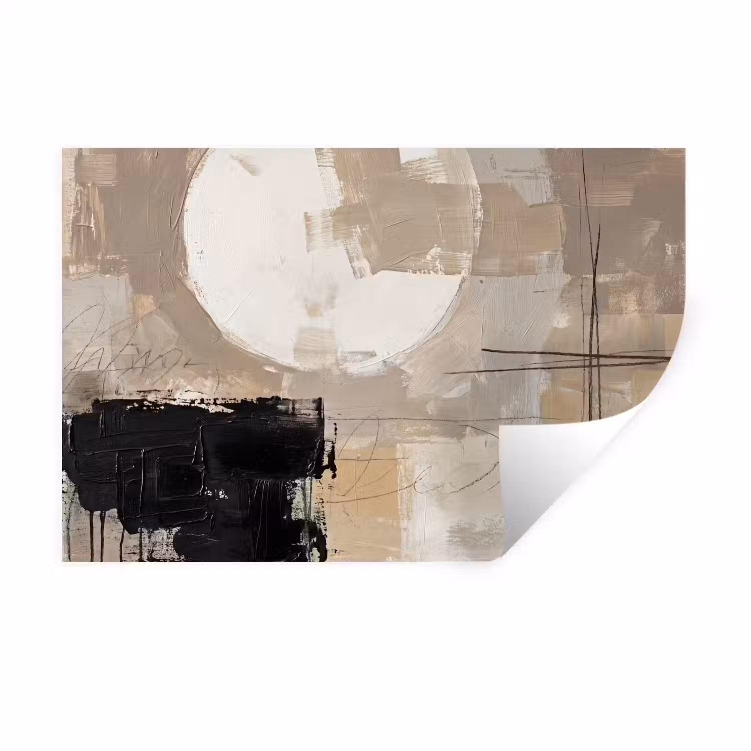 Abstract - Cirkel - Modern - Beige - Zwart - Minimalistisch Muursticker klein -3d