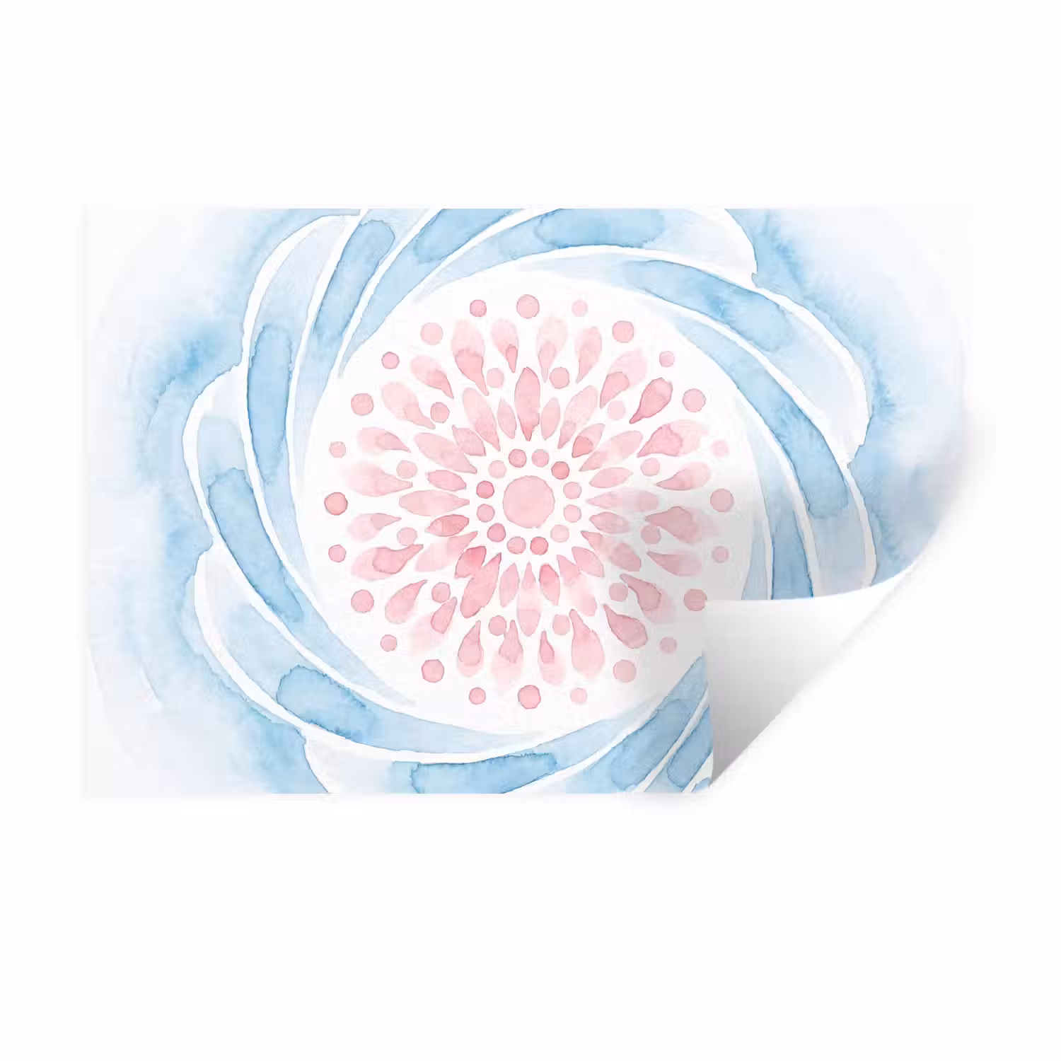 Abstract - Bloemvorm - Aquarel - Roze - Blauw Muursticker klein -3d