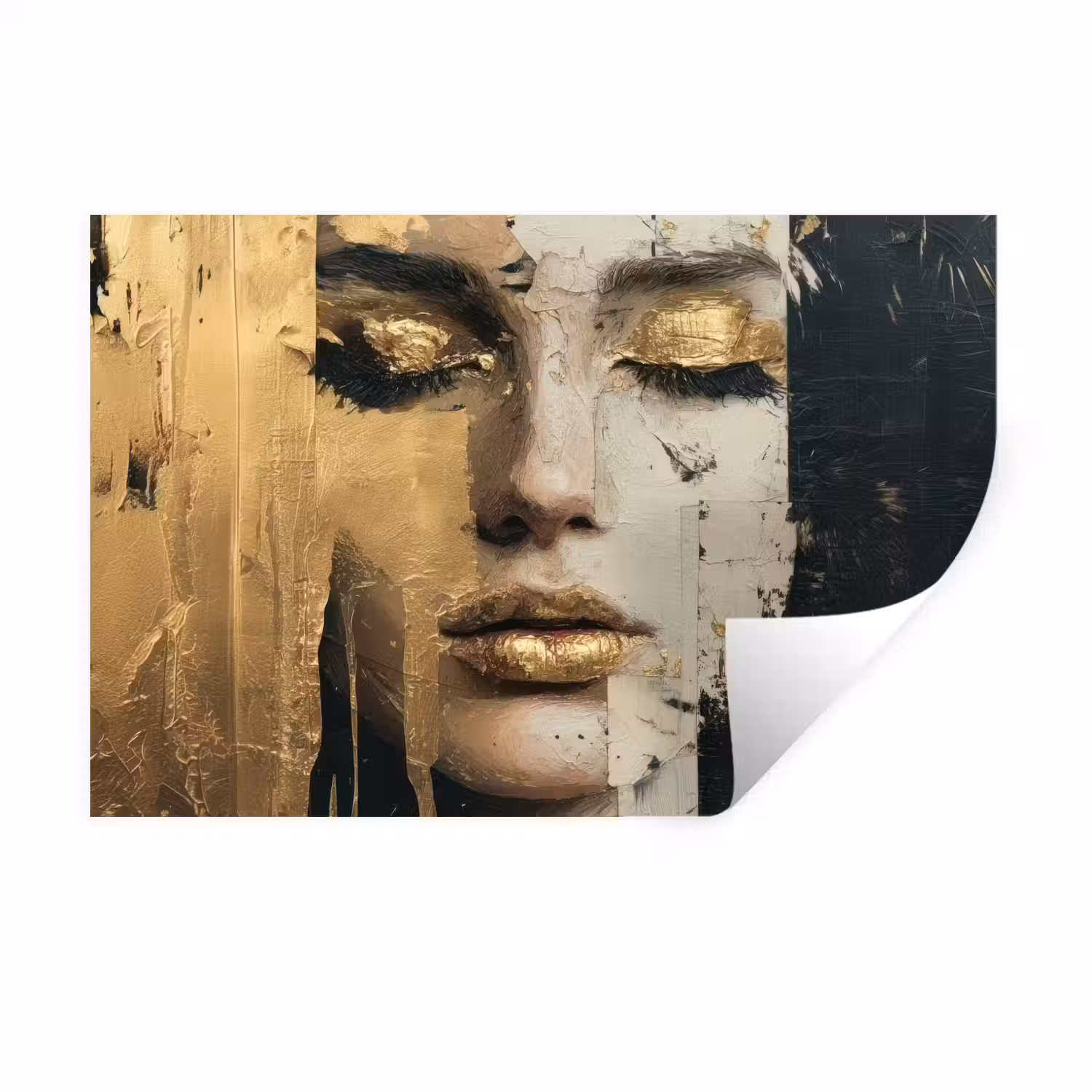 Abstract - Goud - Gezicht - Lippen Muursticker klein -3d