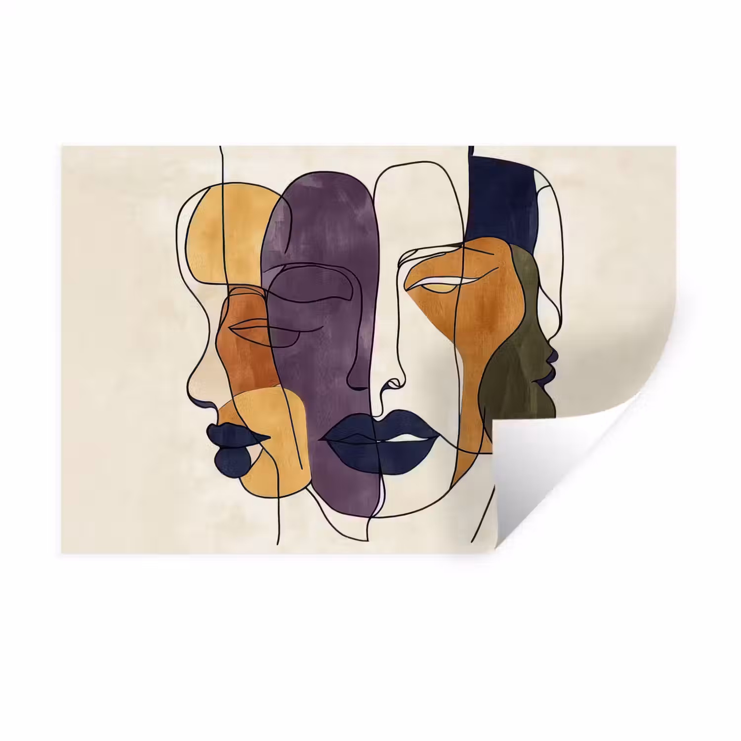 Abstract - Overlappende gezichten - Paars - Donkergroen Muursticker klein -3d